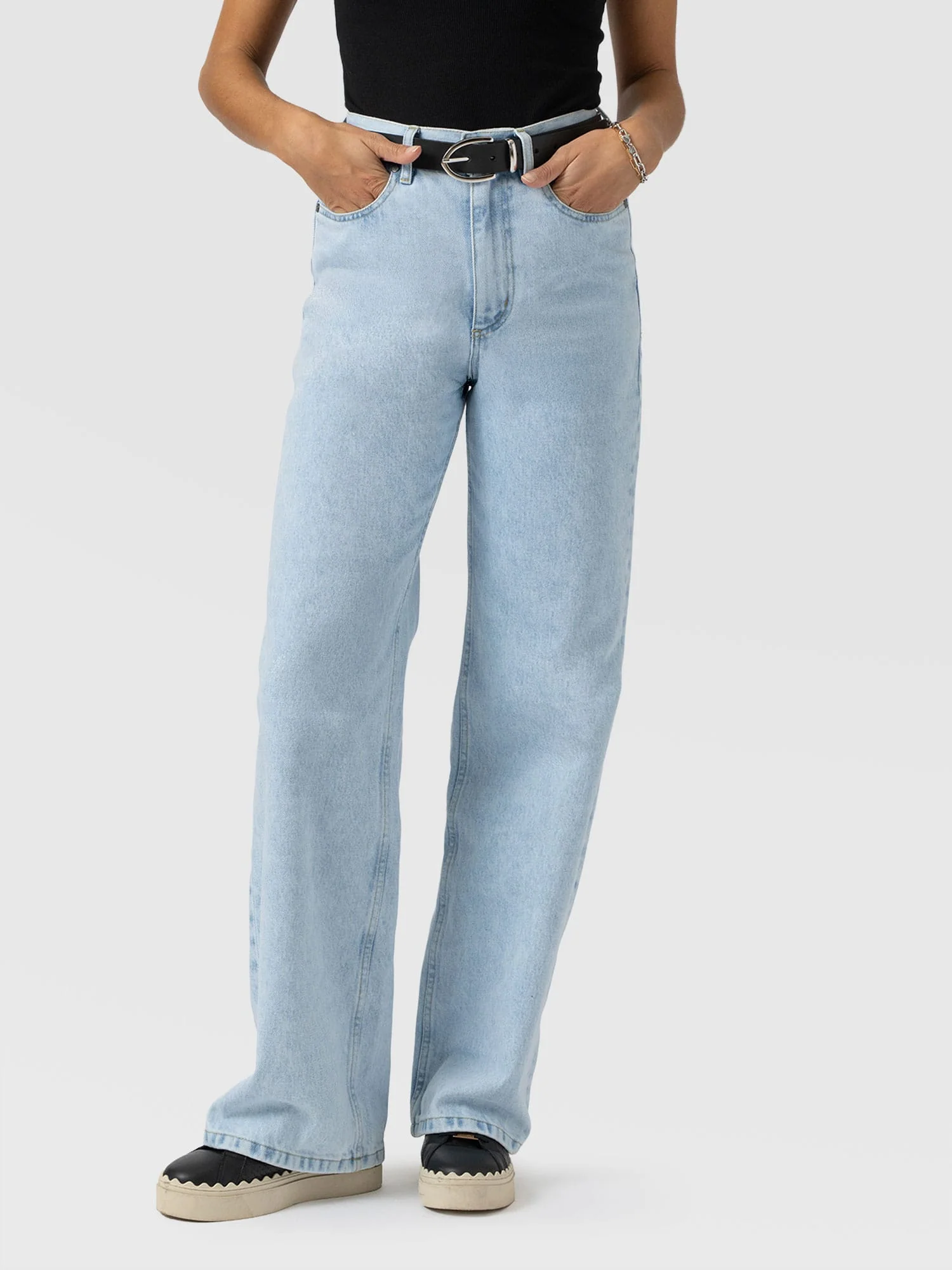 Adjustable Wide Leg Jeans - Pale Blue - Image 3