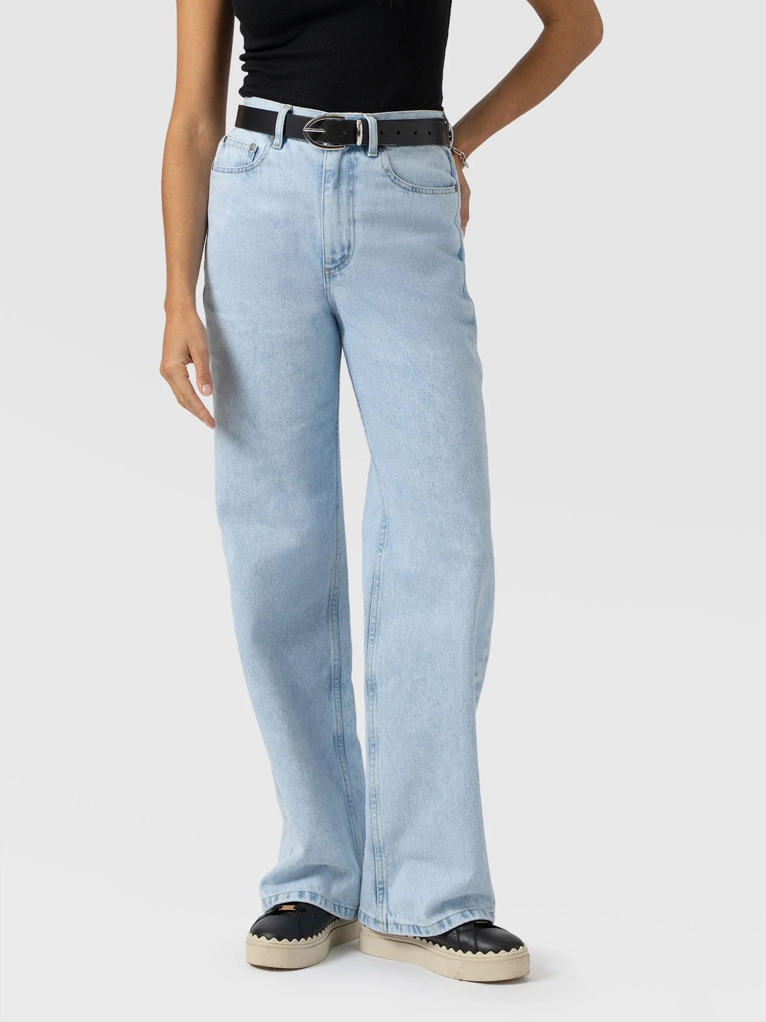 Adjustable Wide Leg Jeans - Pale Blue - Image 4