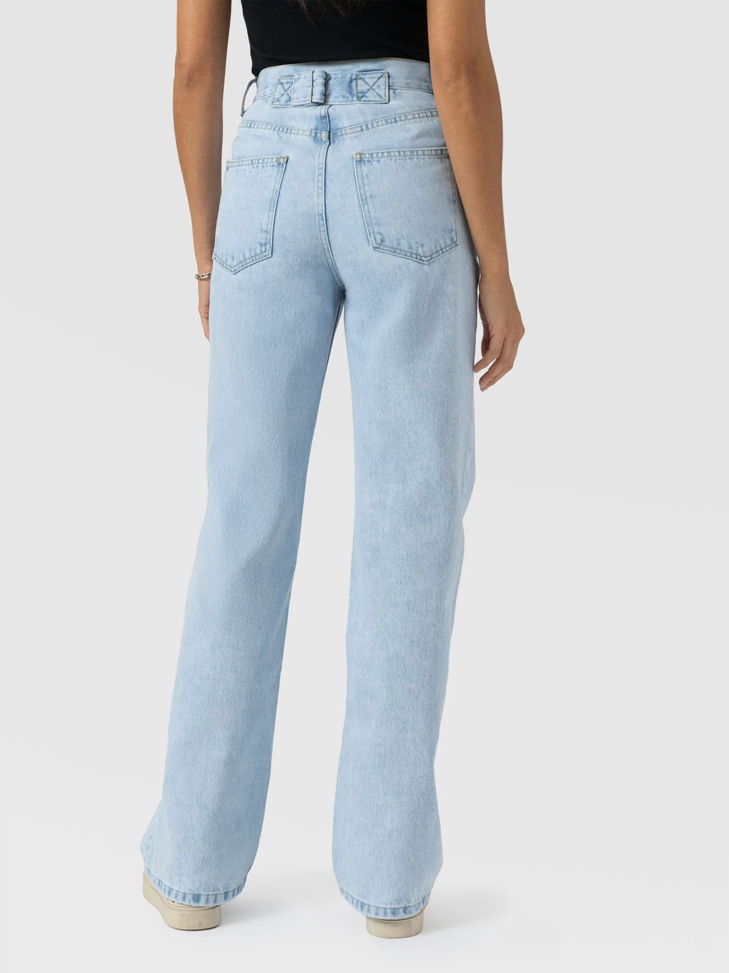 Adjustable Wide Leg Jeans - Pale Blue - Image 6