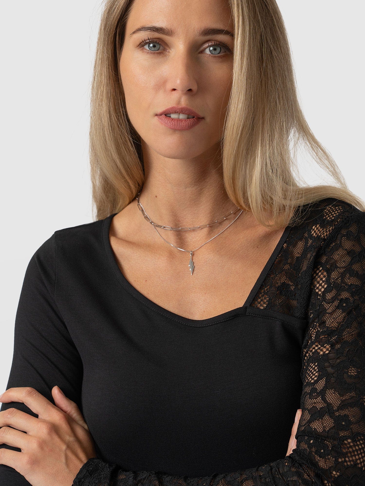 Aimee Cut Out Long Sleeve Tee - Black Lace - Image 4