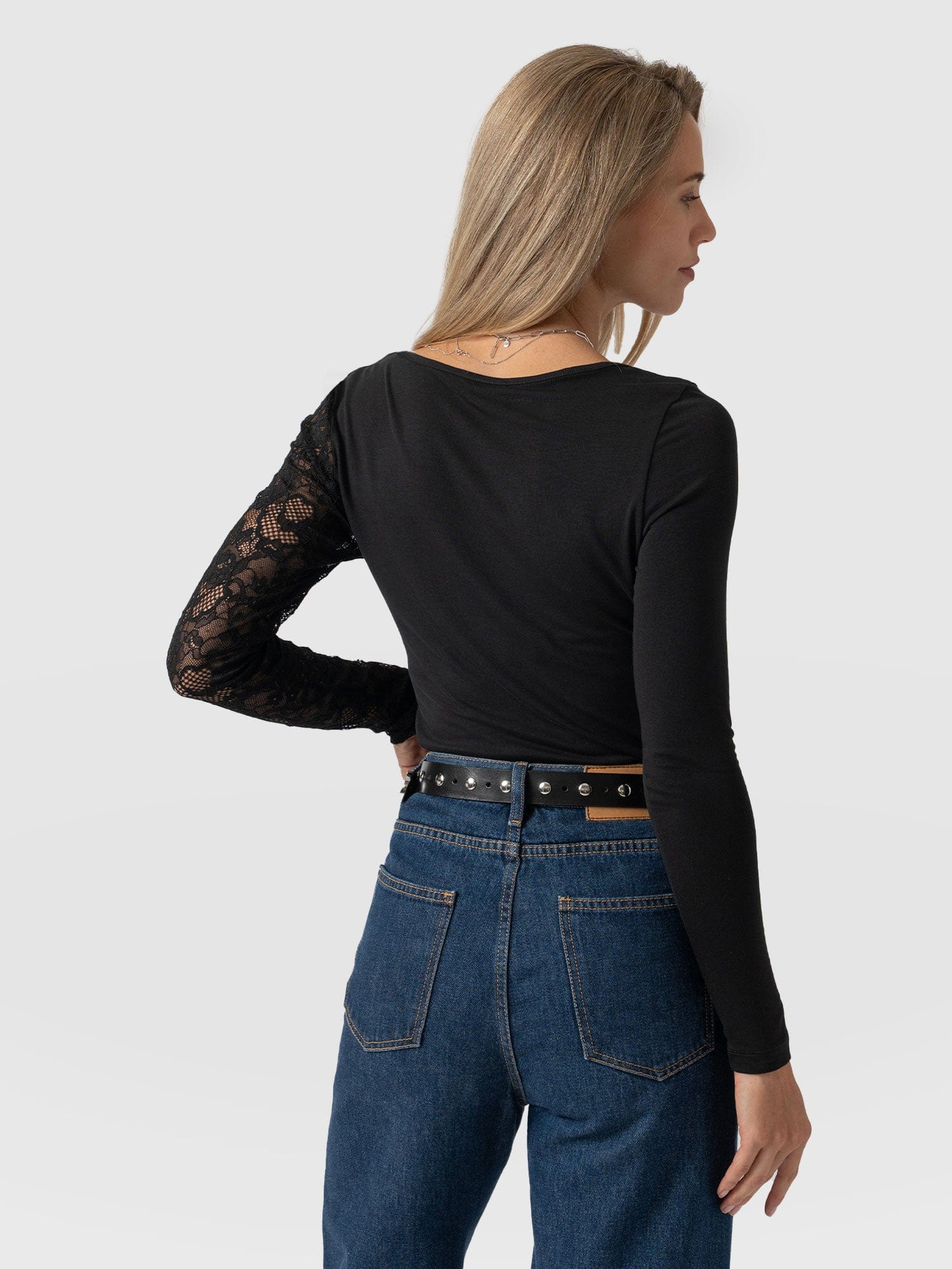Aimee Cut Out Long Sleeve Tee - Black Lace - Image 6