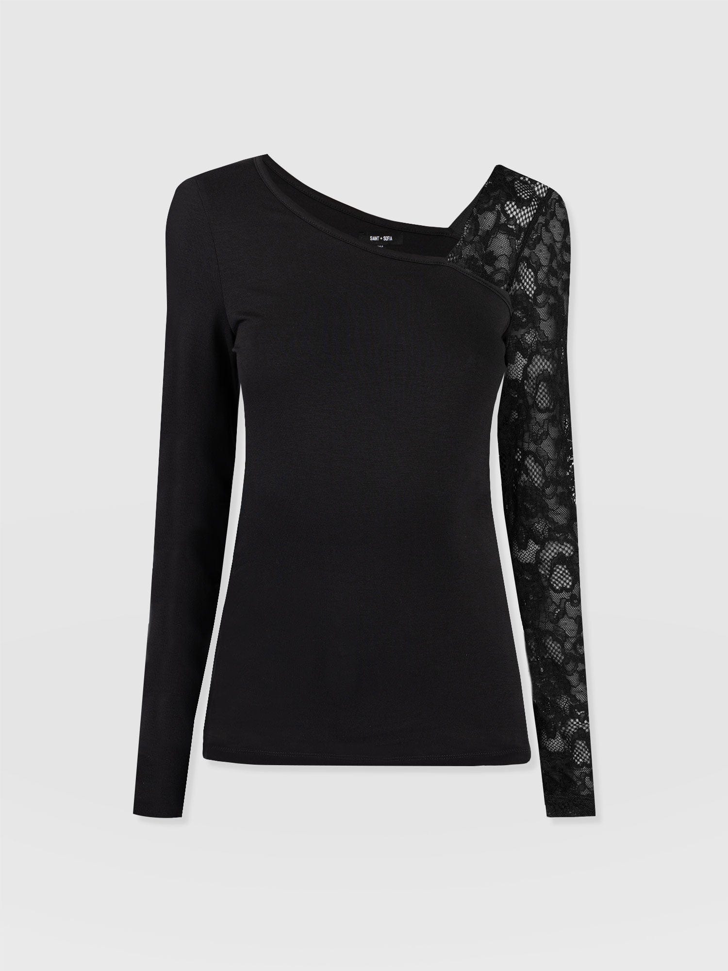 Aimee Cut Out Long Sleeve Tee - Black Lace - Image 7