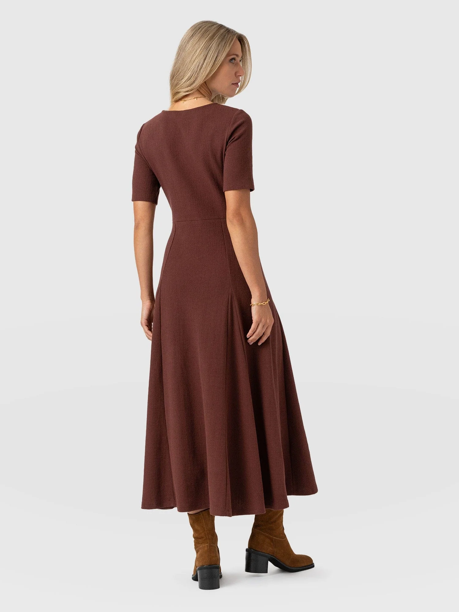 Akia Short Sleeve Dress - Maroon Textured - Image 6