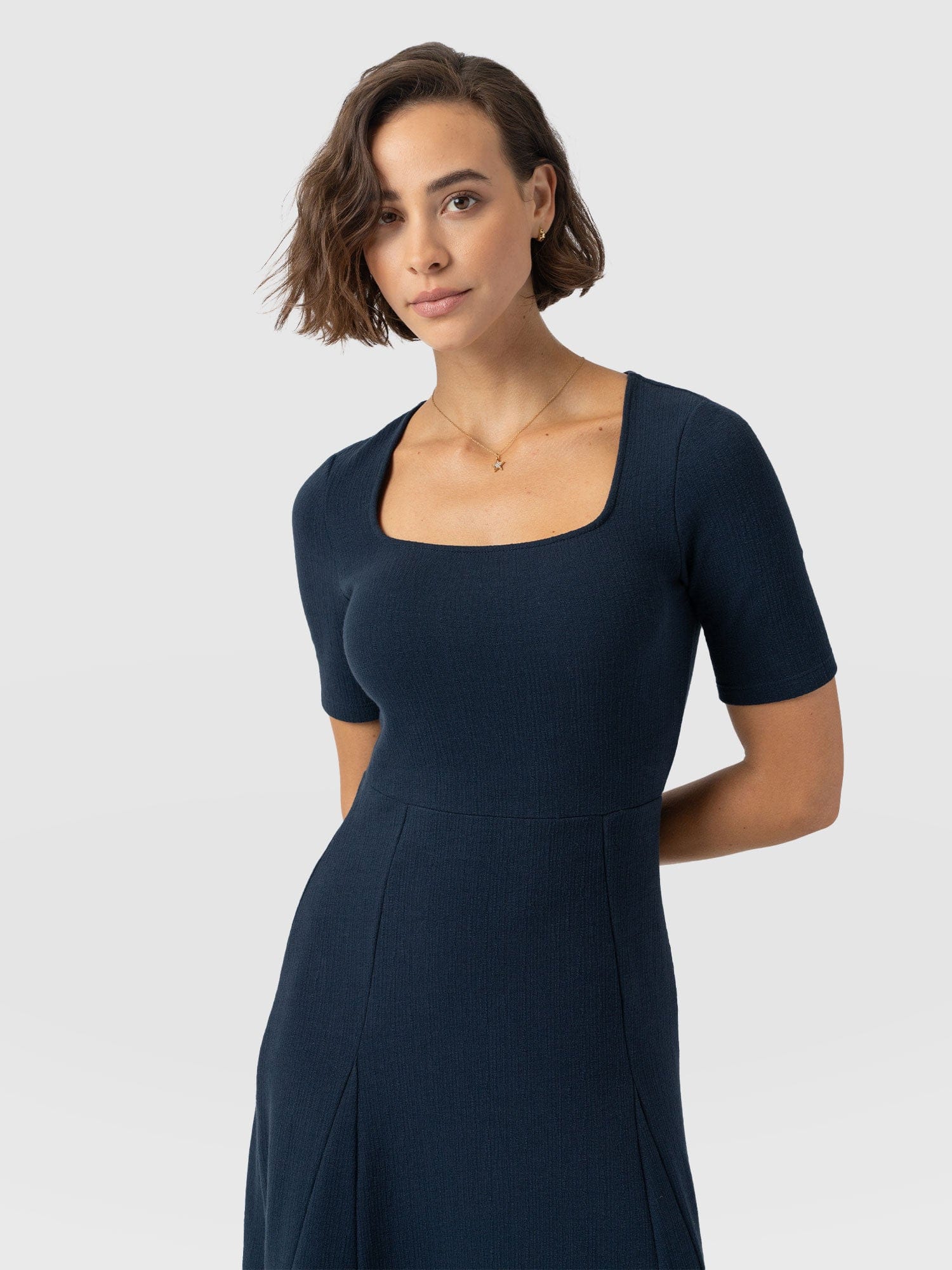 Akia Short Sleeve Dress - Navy Textured - Image 3