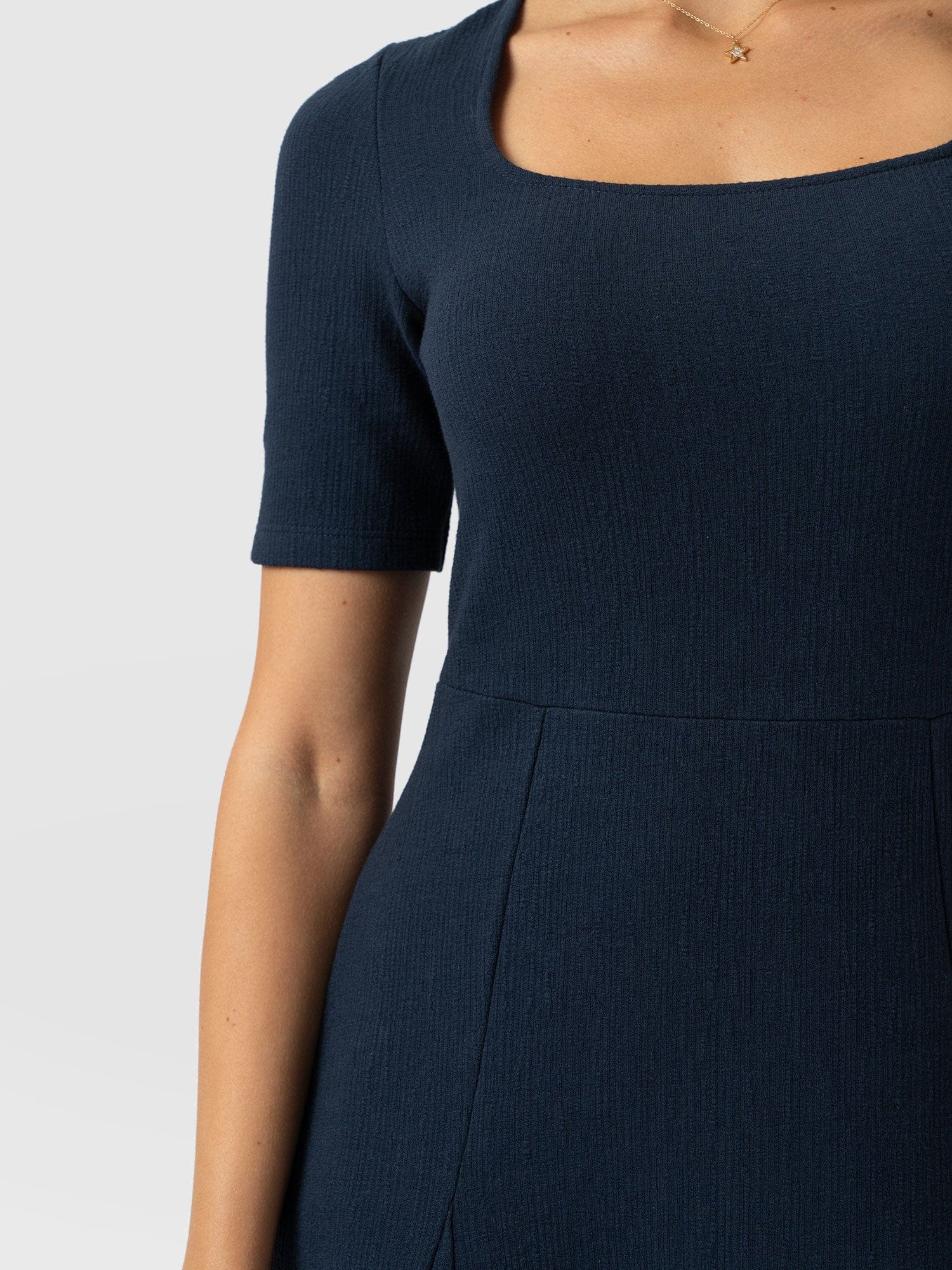 Akia Short Sleeve Dress - Navy Textured - Image 4
