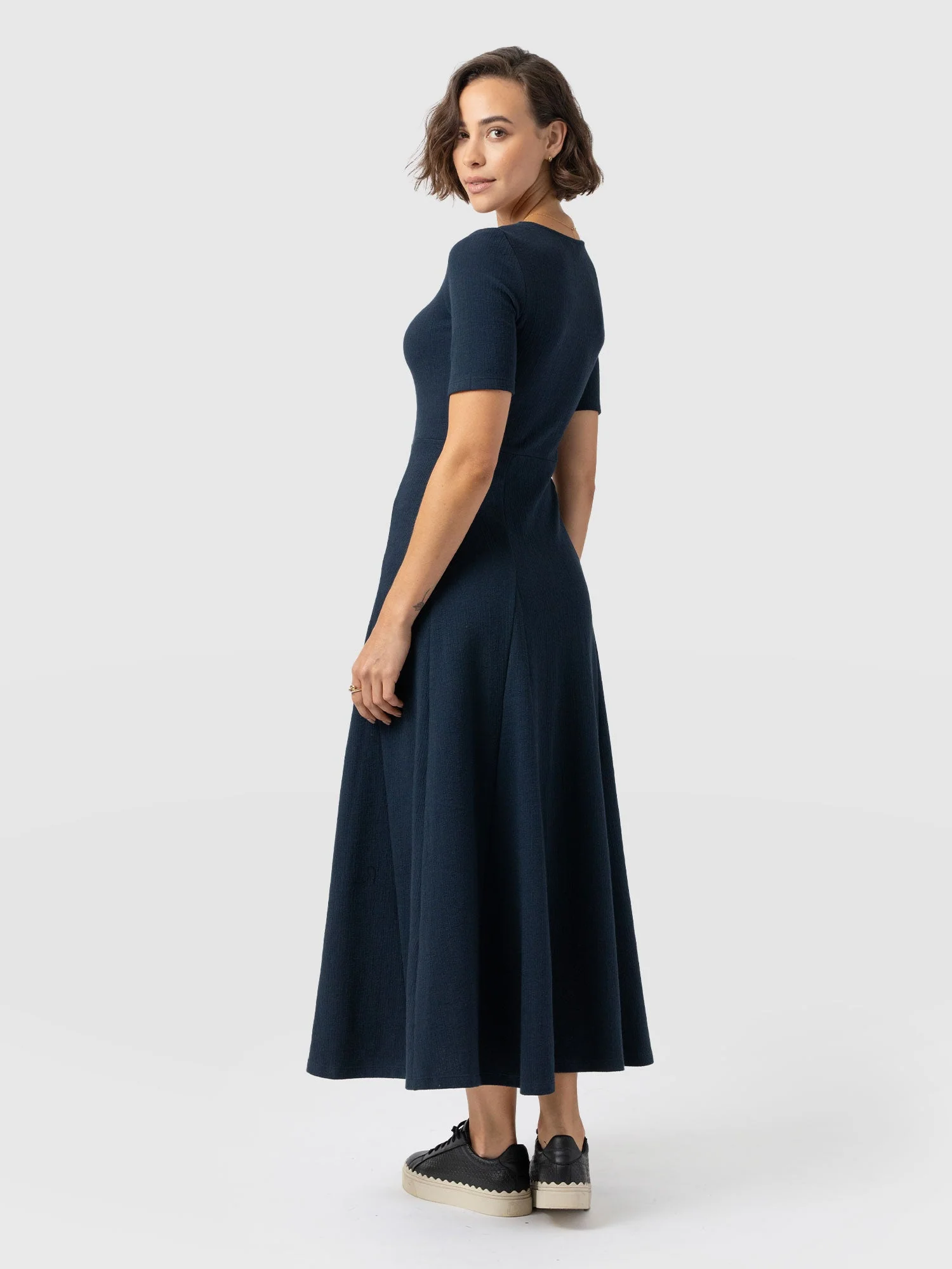Akia Short Sleeve Dress - Navy Textured - Image 6