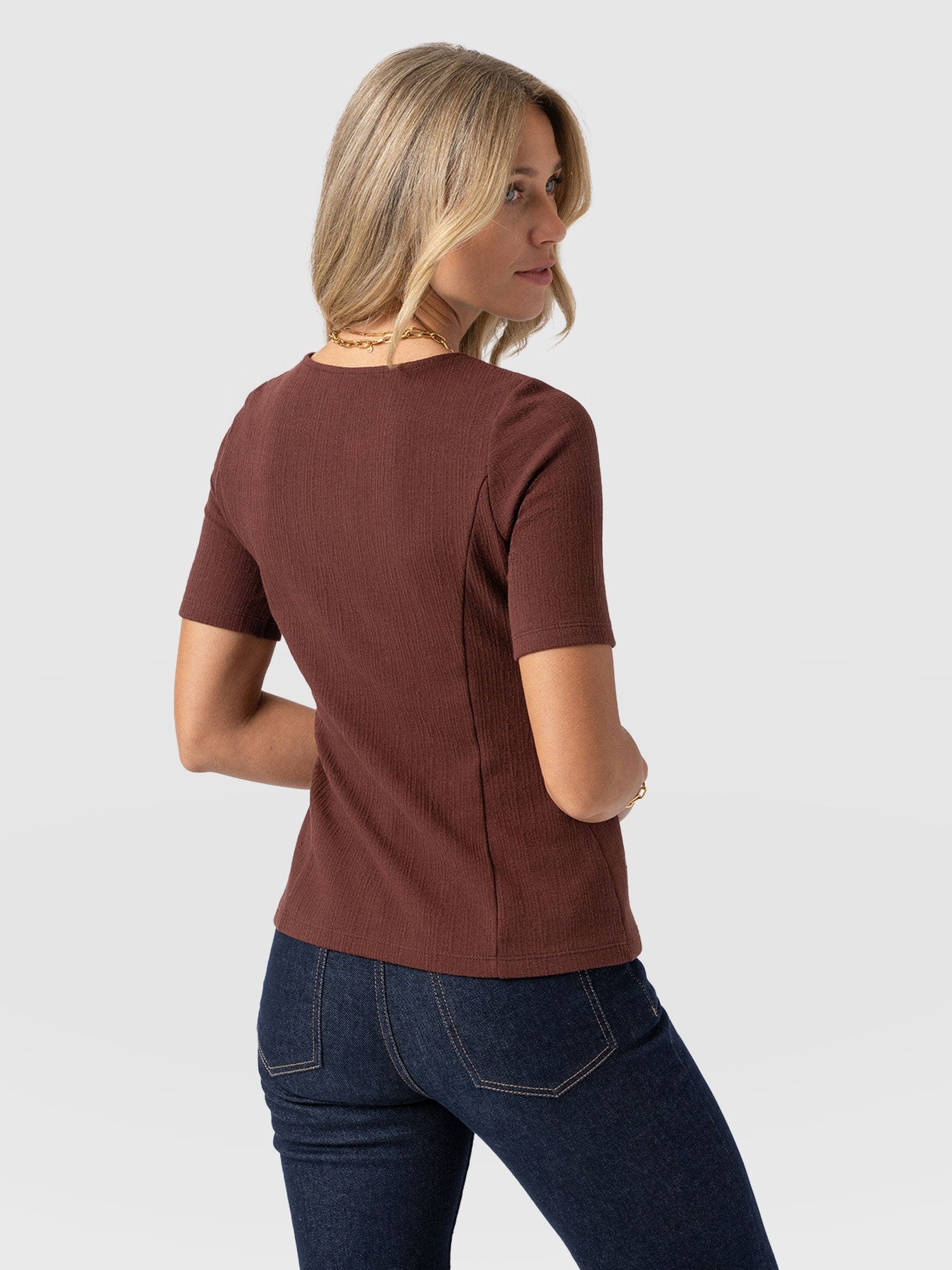 Akia Short Sleeve Tee - Maroon Textured - Image 6