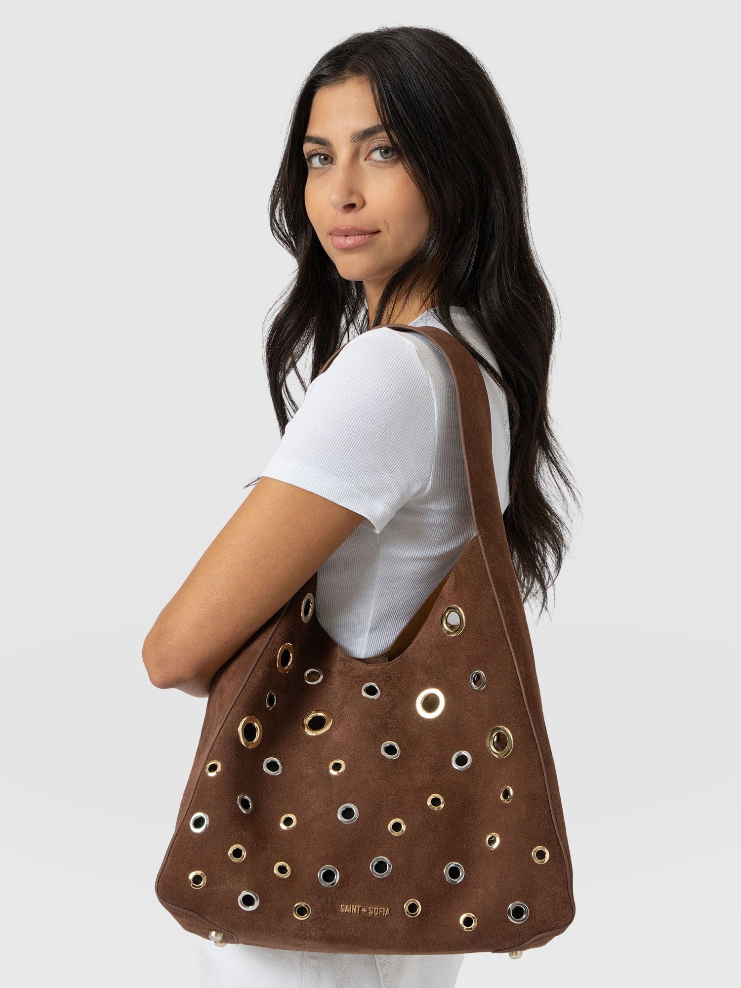 Allana Eyelet Bag - Coffee Suede - Image 6