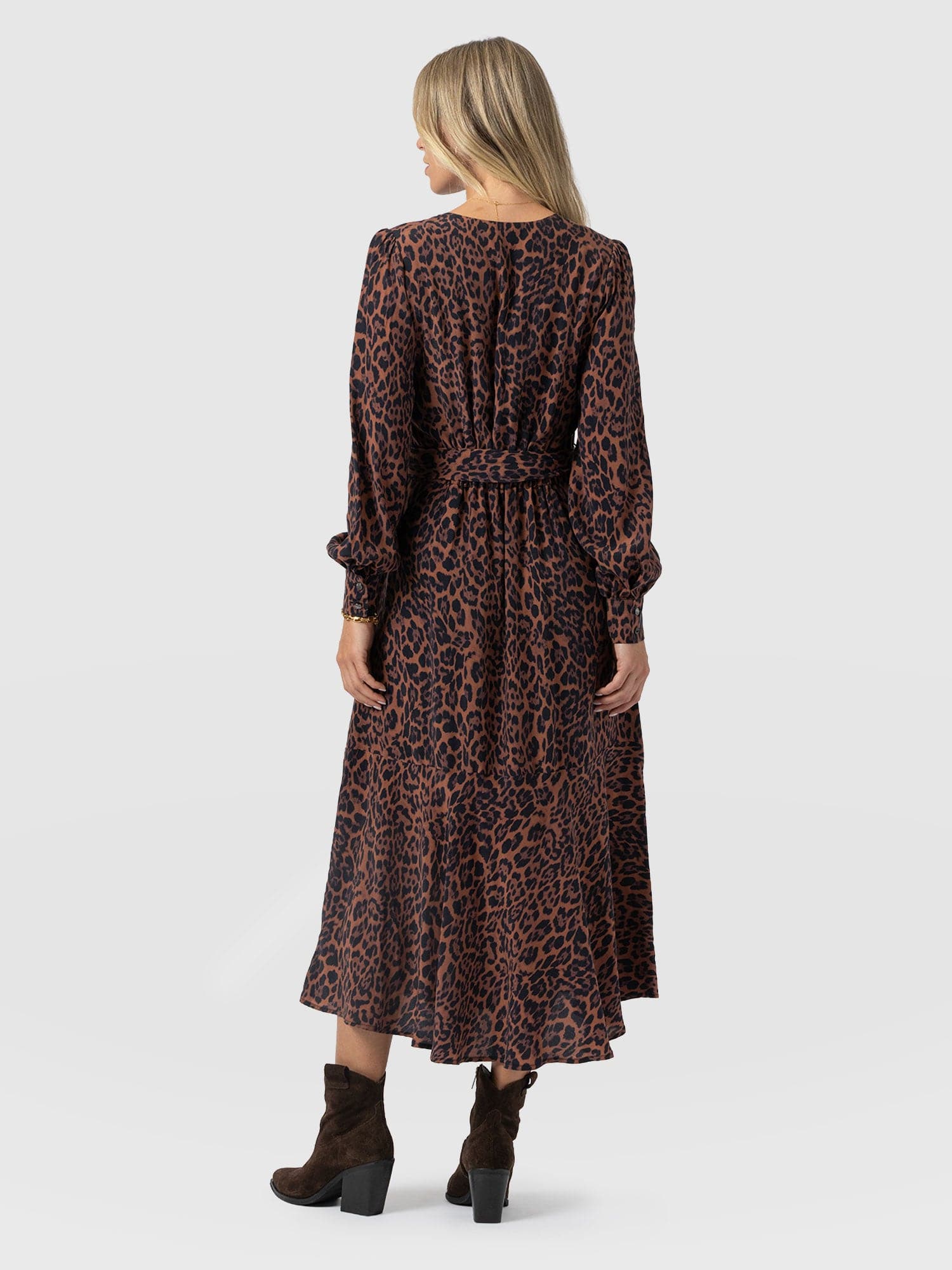 Allegra V Neck Dress - Brown Leopard - Image 6
