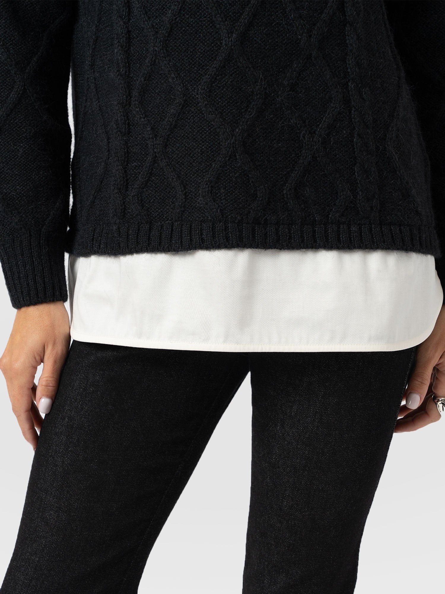 Arden Mock Shirt Jumper - Black - Image 3