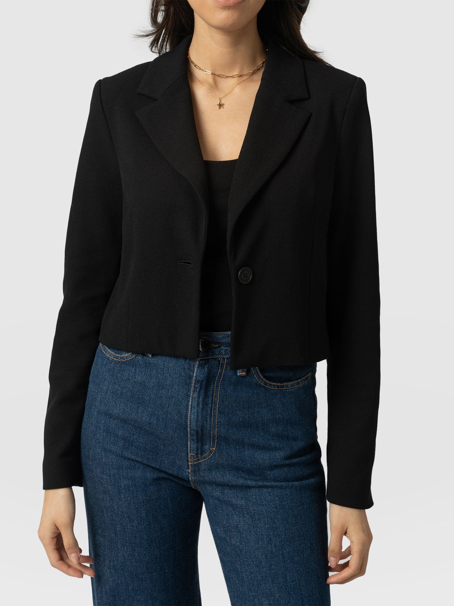 Astrid Cropped Blazer - Black Crepe - Image 3