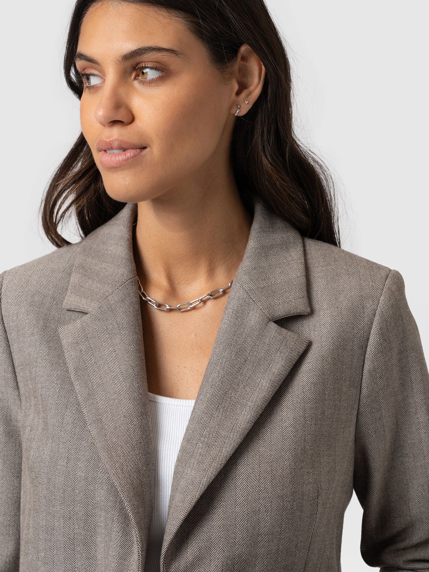 Astrid Cropped Blazer - Brown Herringbone - Image 4