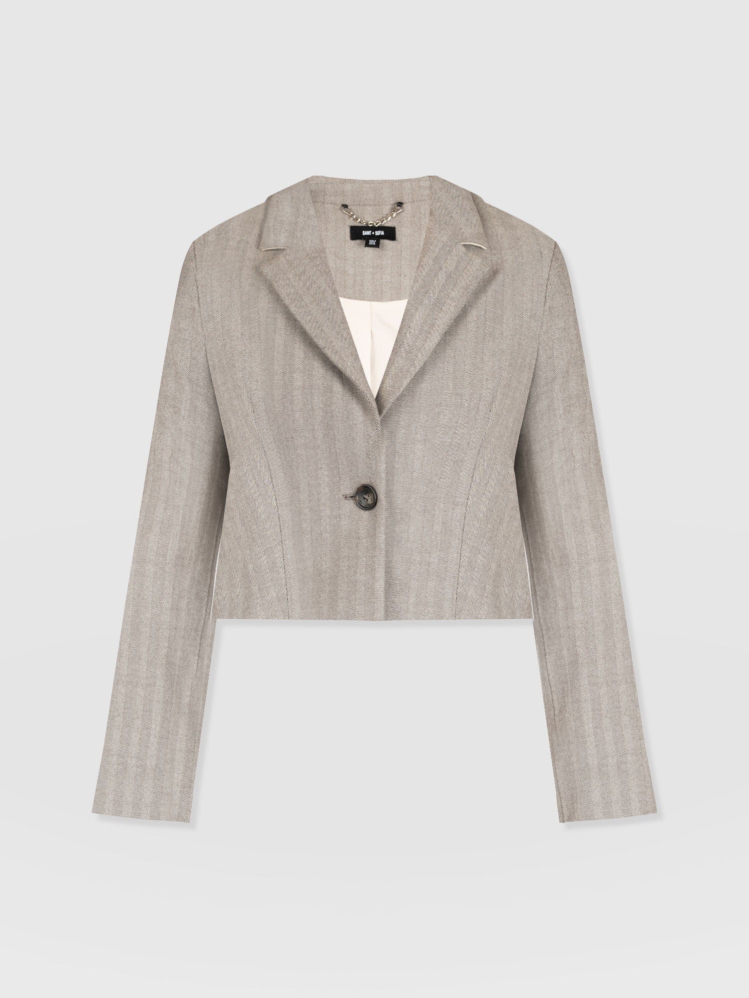 Astrid Cropped Blazer - Brown Herringbone - Image 7