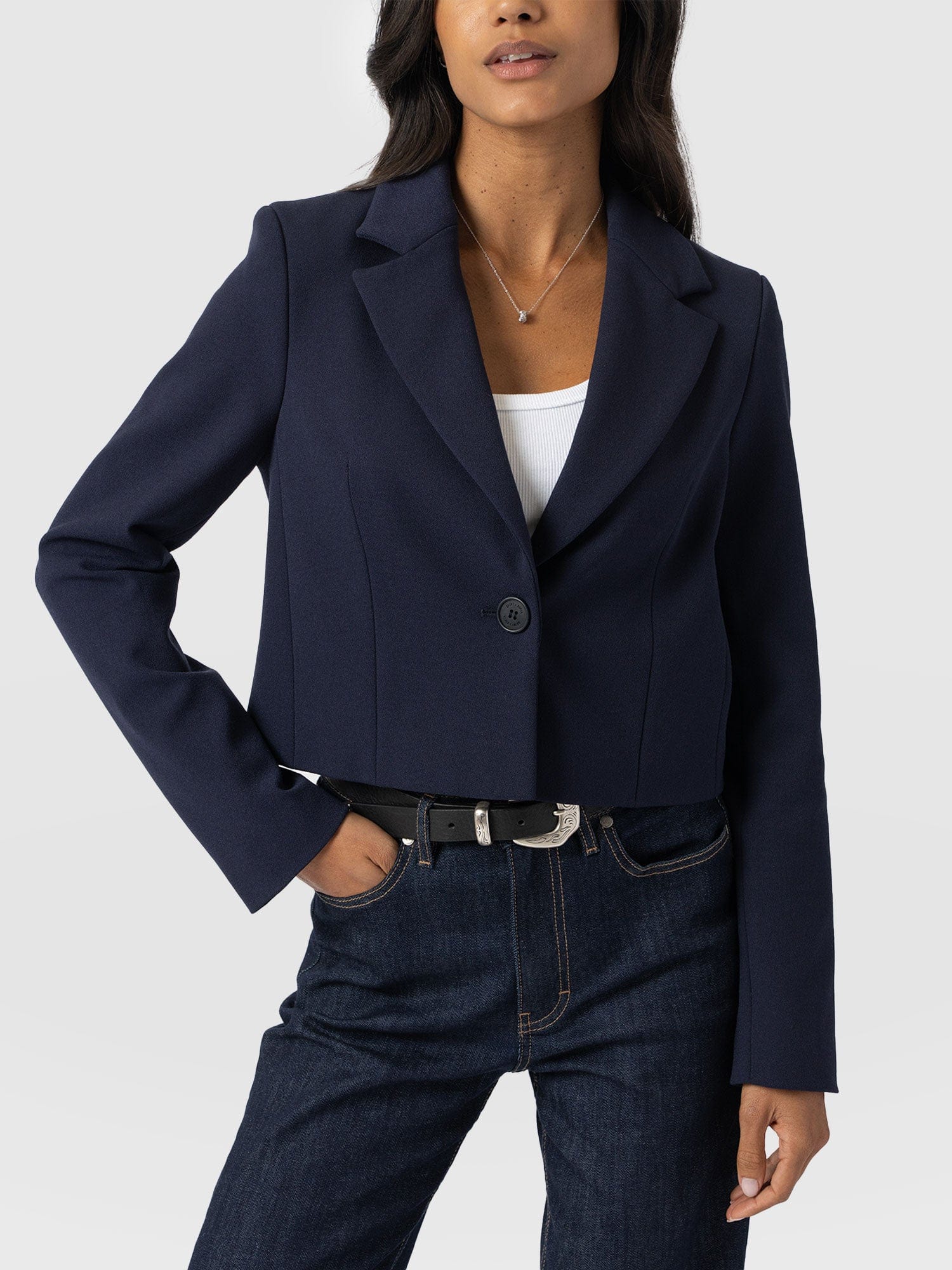Astrid Cropped Blazer - Navy - Image 3