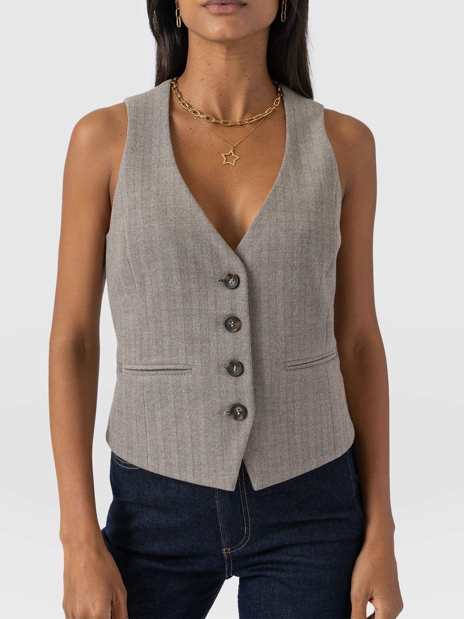 Astrid Waistcoat - Brown Herringbone - Image 4