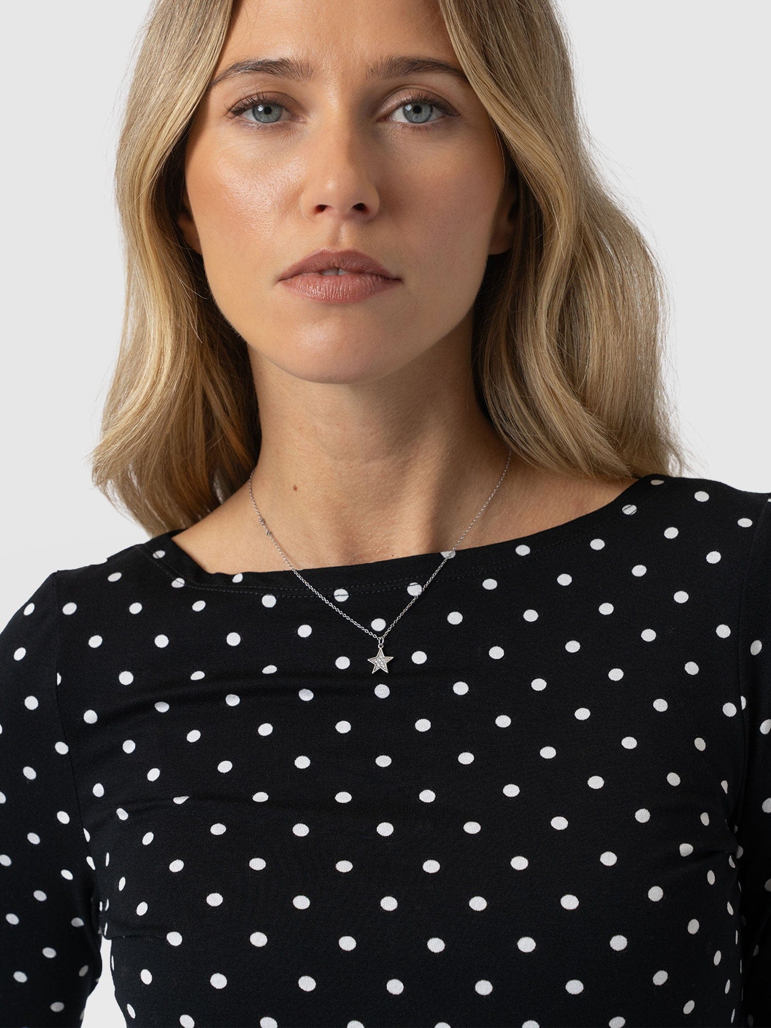 Austen Boat Neck Long Sleeve Tee - Black Polka Dot - Image 3