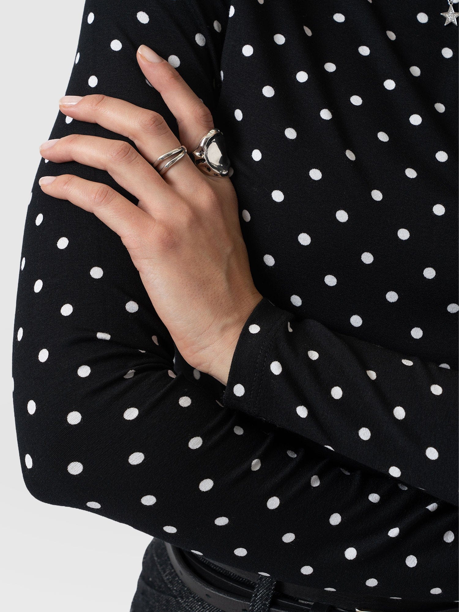Austen Boat Neck Long Sleeve Tee - Black Polka Dot - Image 4