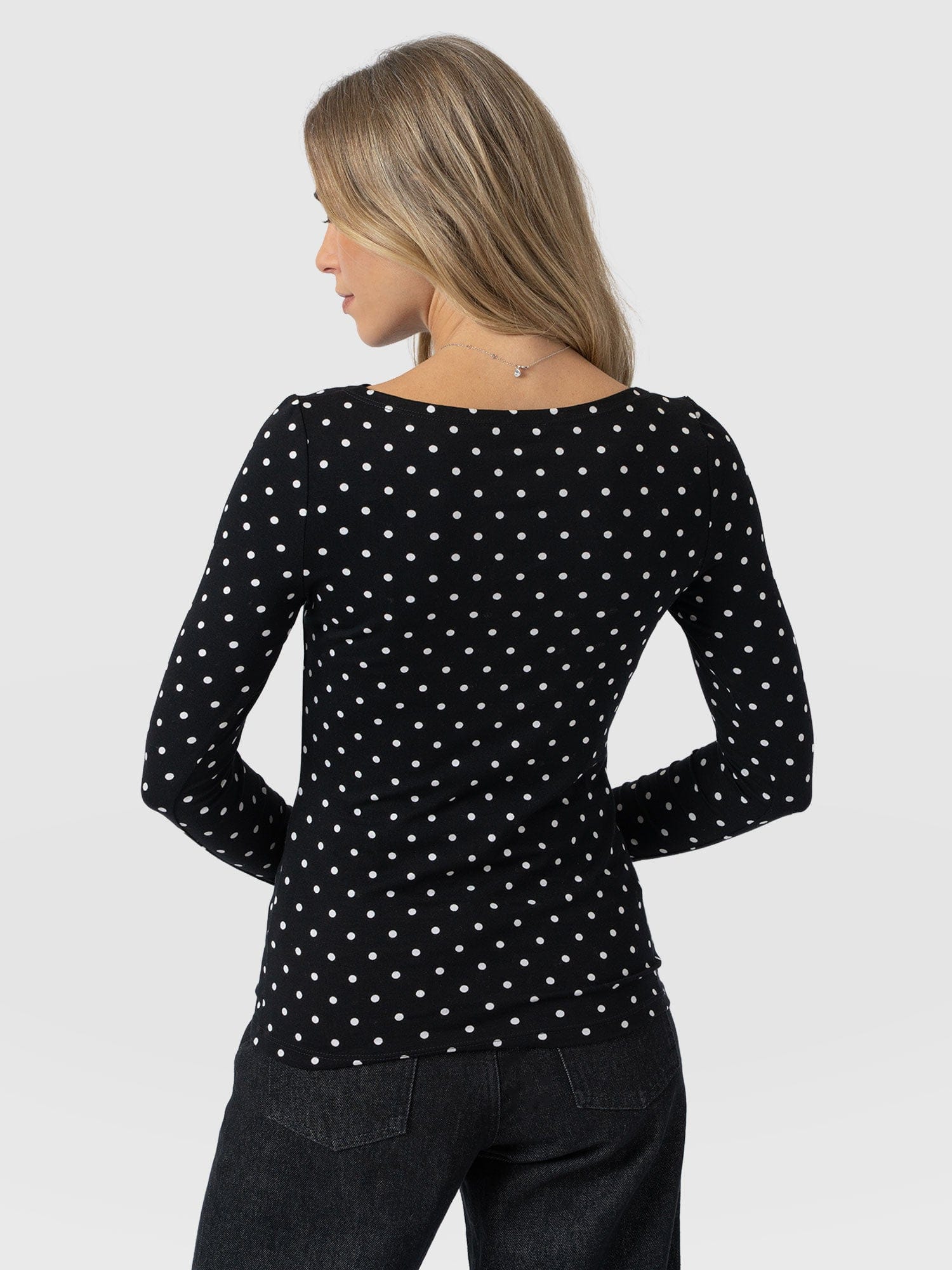 Austen Boat Neck Long Sleeve Tee - Black Polka Dot - Image 6