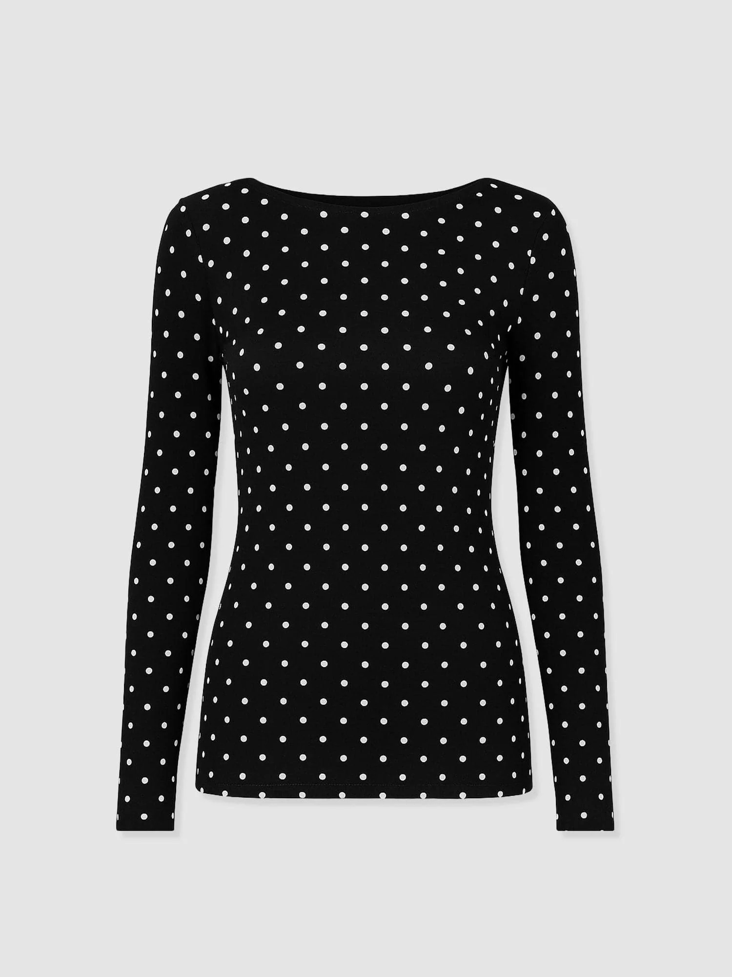 Austen Boat Neck Long Sleeve Tee - Black Polka Dot - Image 7