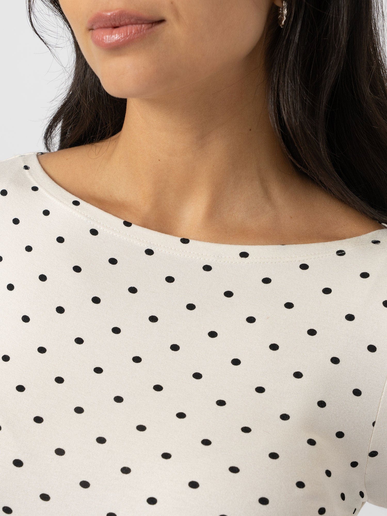 Austen Boat Neck Long Sleeve Tee - Cream Polka Dot - Image 5