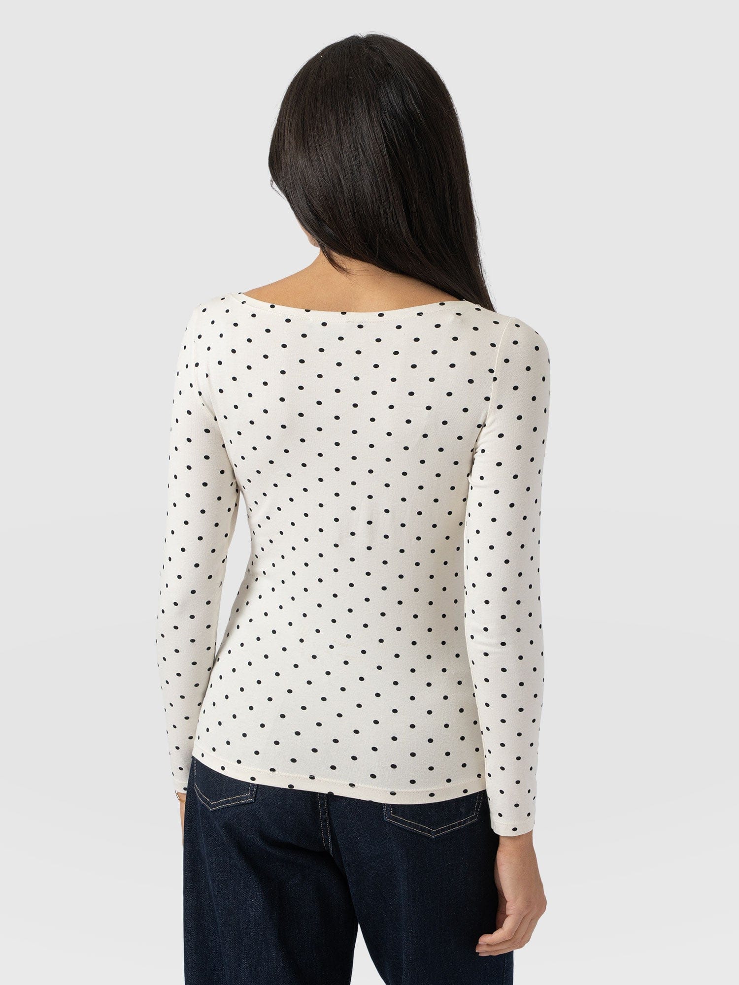 Austen Boat Neck Long Sleeve Tee - Cream Polka Dot - Image 6