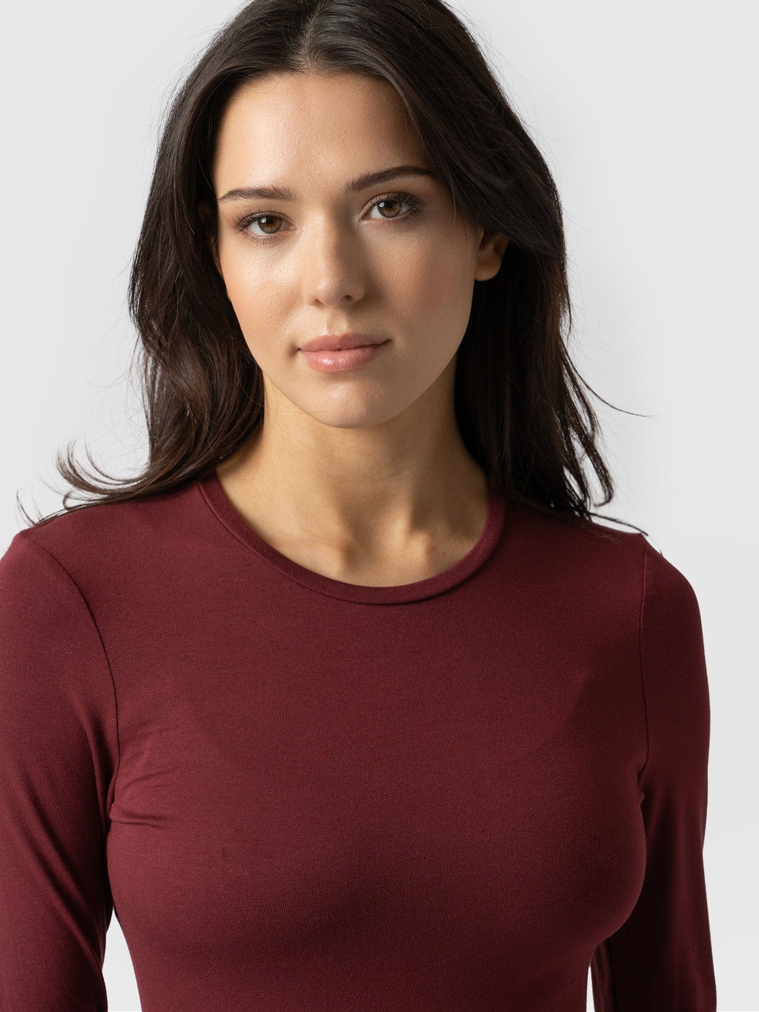 Austen Crew Neck Long Sleeve Tee - Burgundy - Image 4