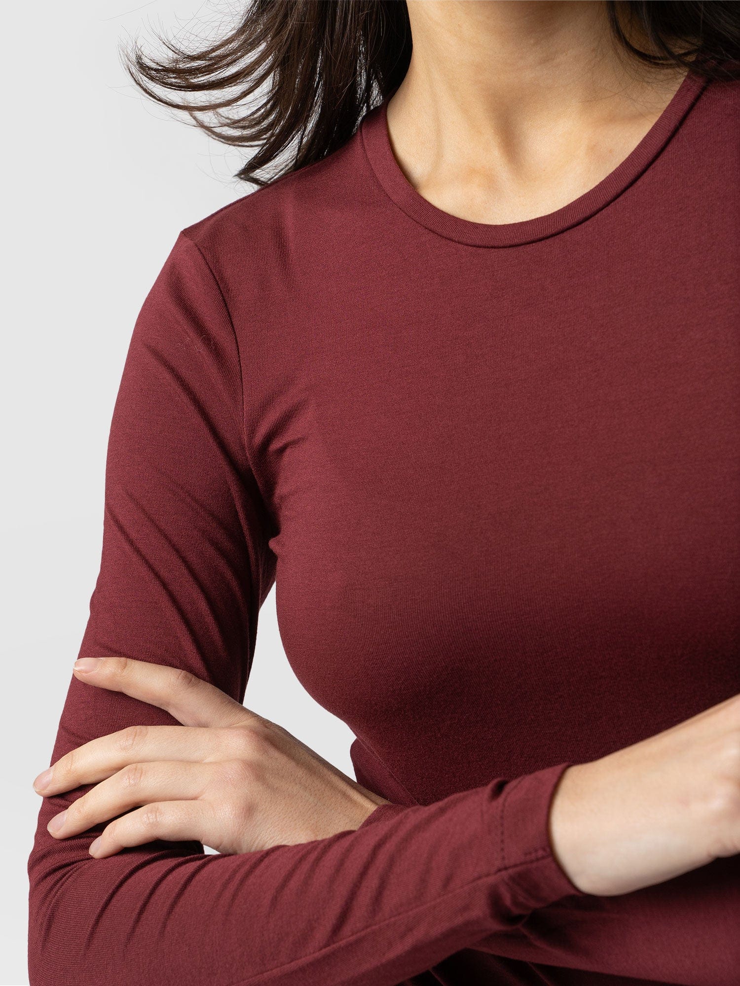 Austen Crew Neck Long Sleeve Tee - Burgundy - Image 5