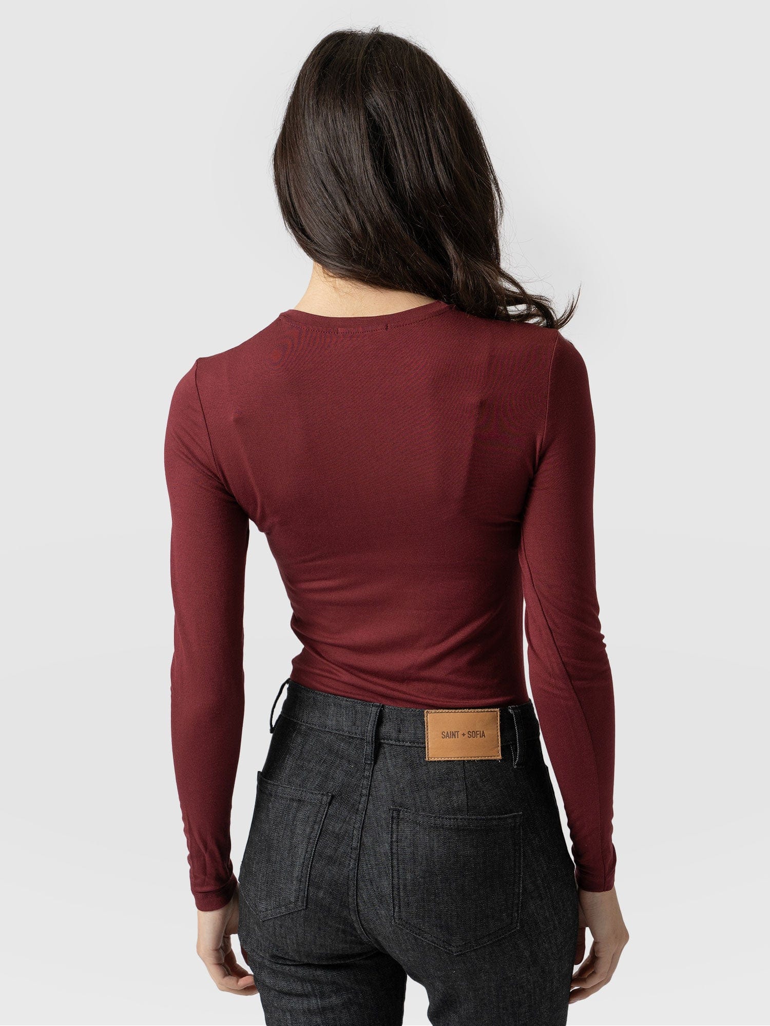 Austen Crew Neck Long Sleeve Tee - Burgundy - Image 6