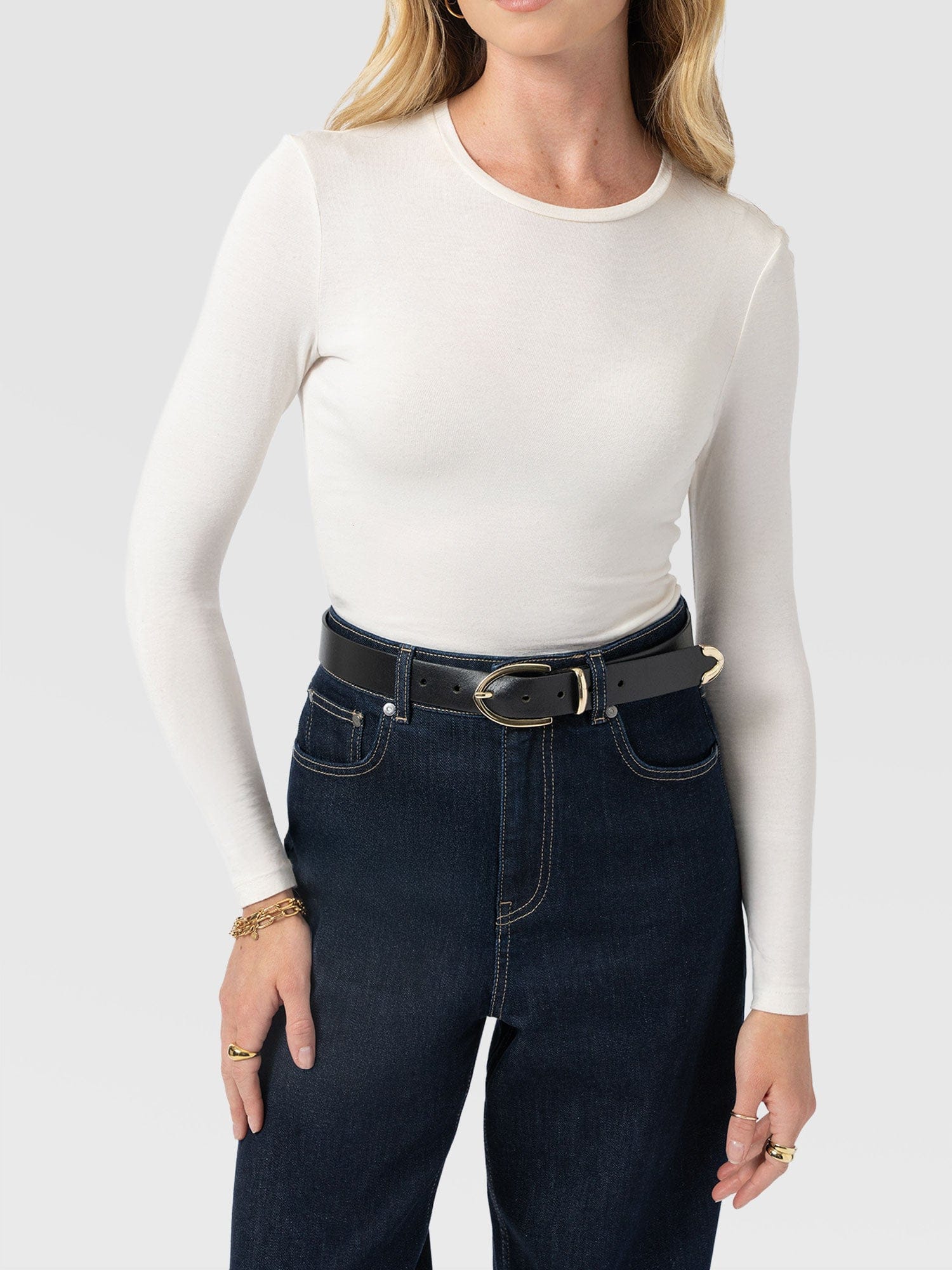 Austen Crew Neck Tee - Cream - Image 4