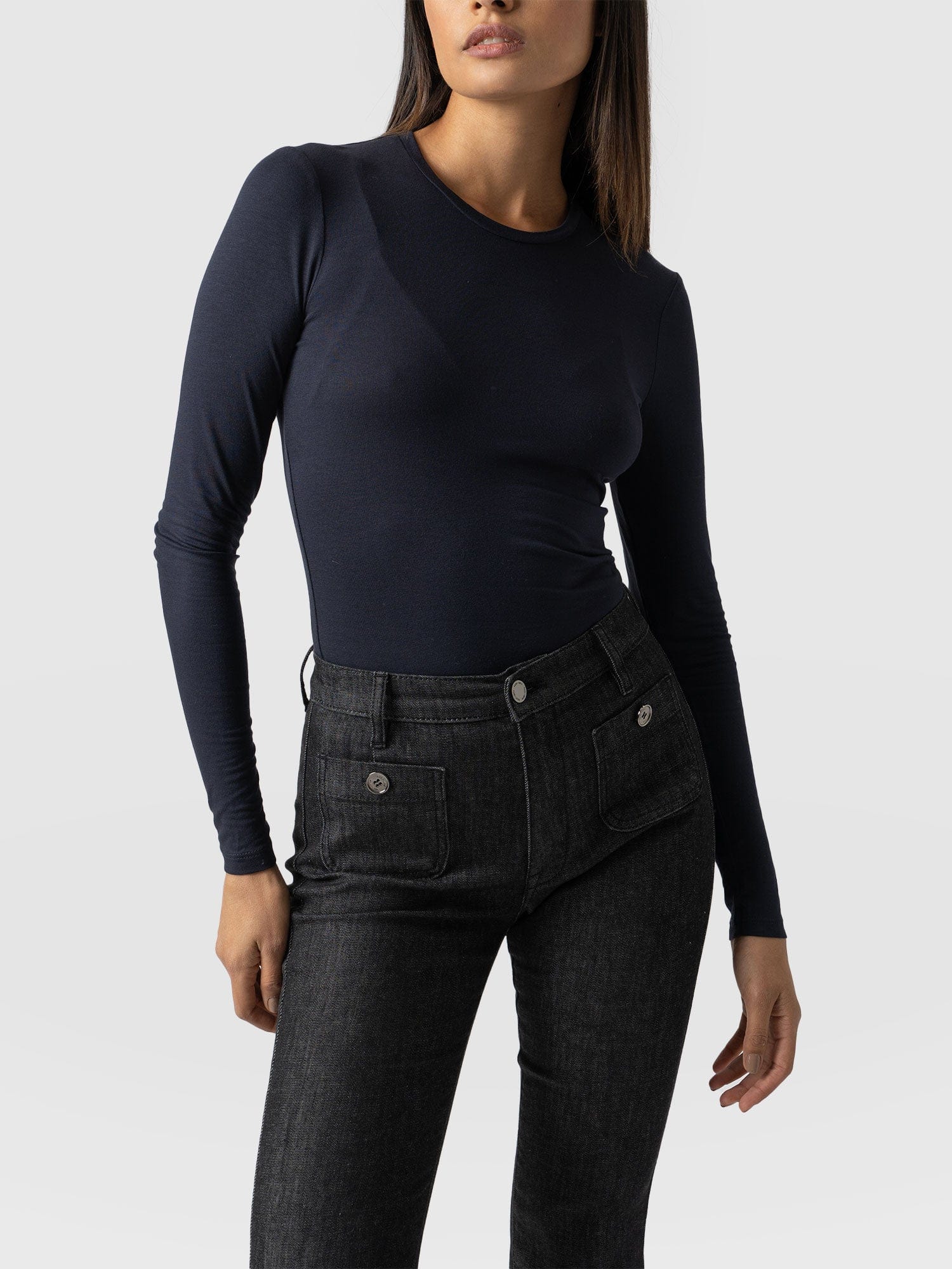 Austen Crew Neck Long Sleeve Tee - Navy - Image 3