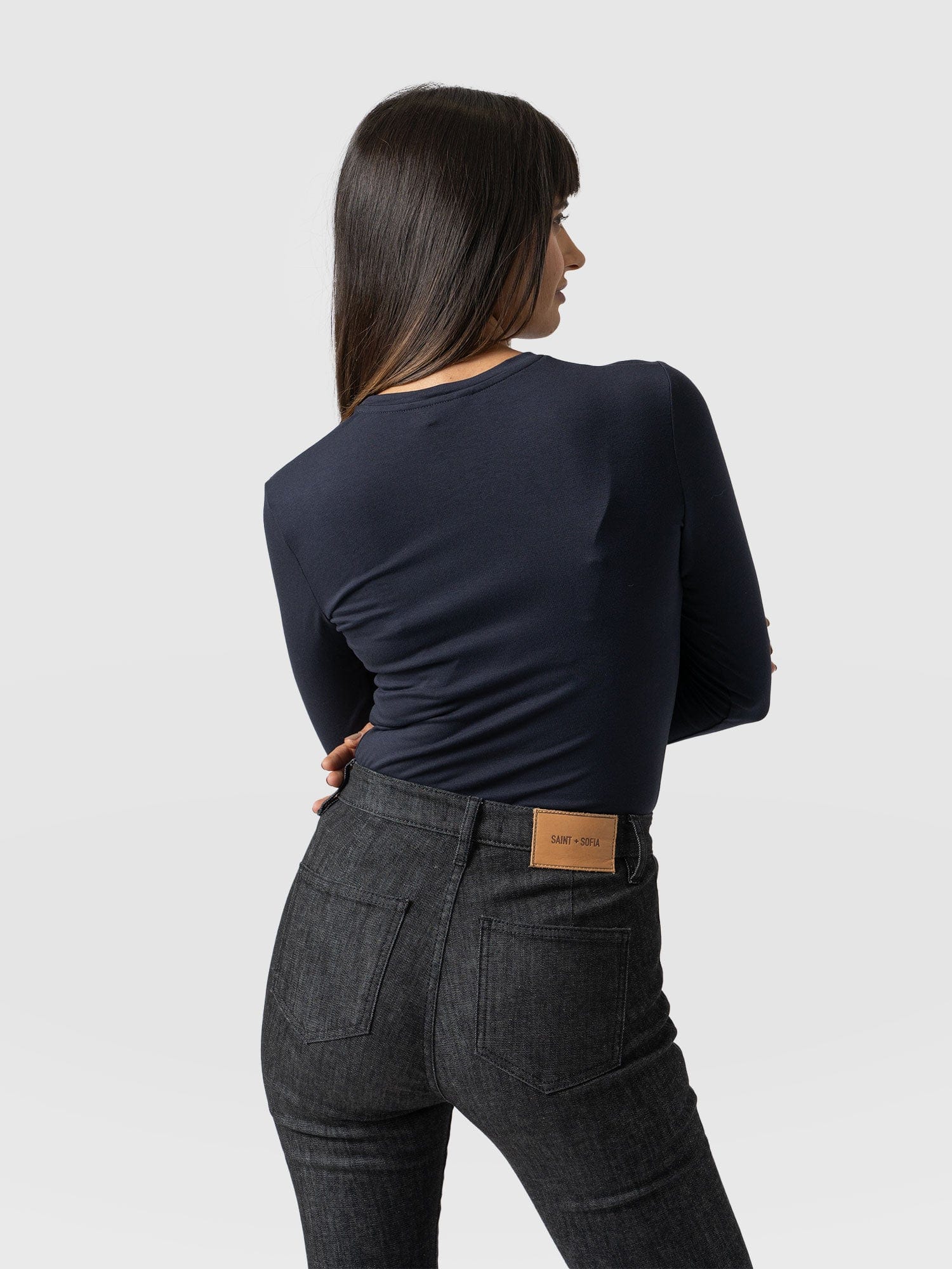 Austen Crew Neck Long Sleeve Tee - Navy - Image 5