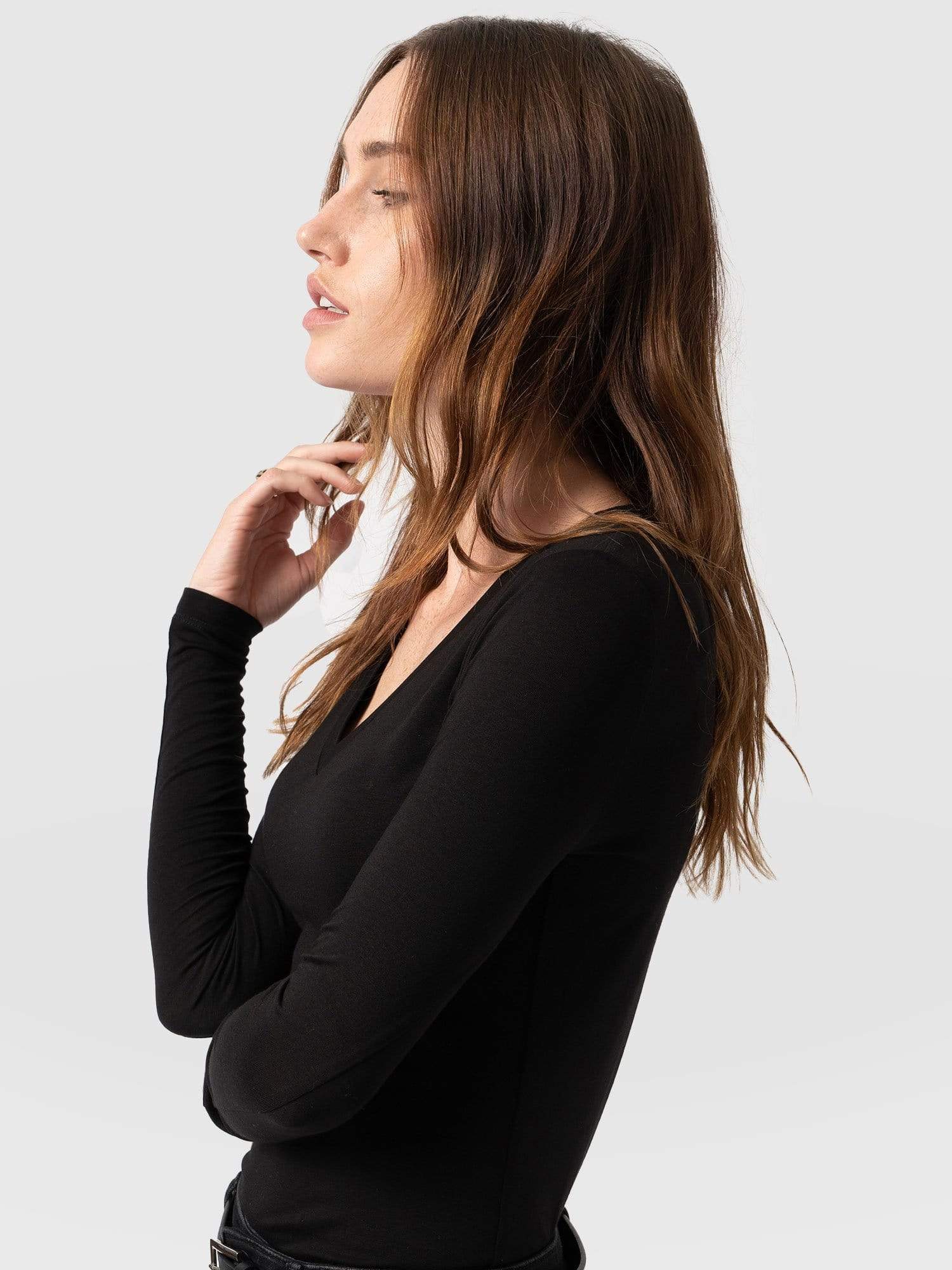 Austen V Neck Tee - Black - Image 6