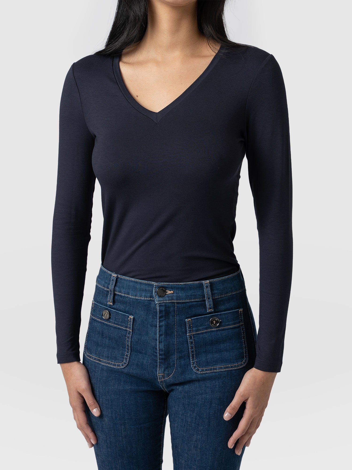 Austen V Neck Tee - Navy - Image 3
