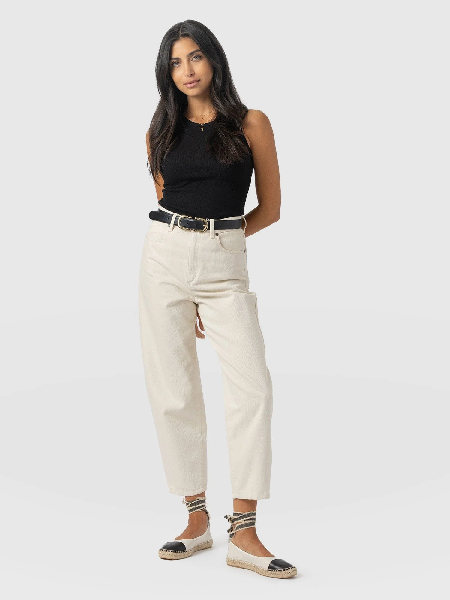 Barrel Leg Jean - Cream - Image 6