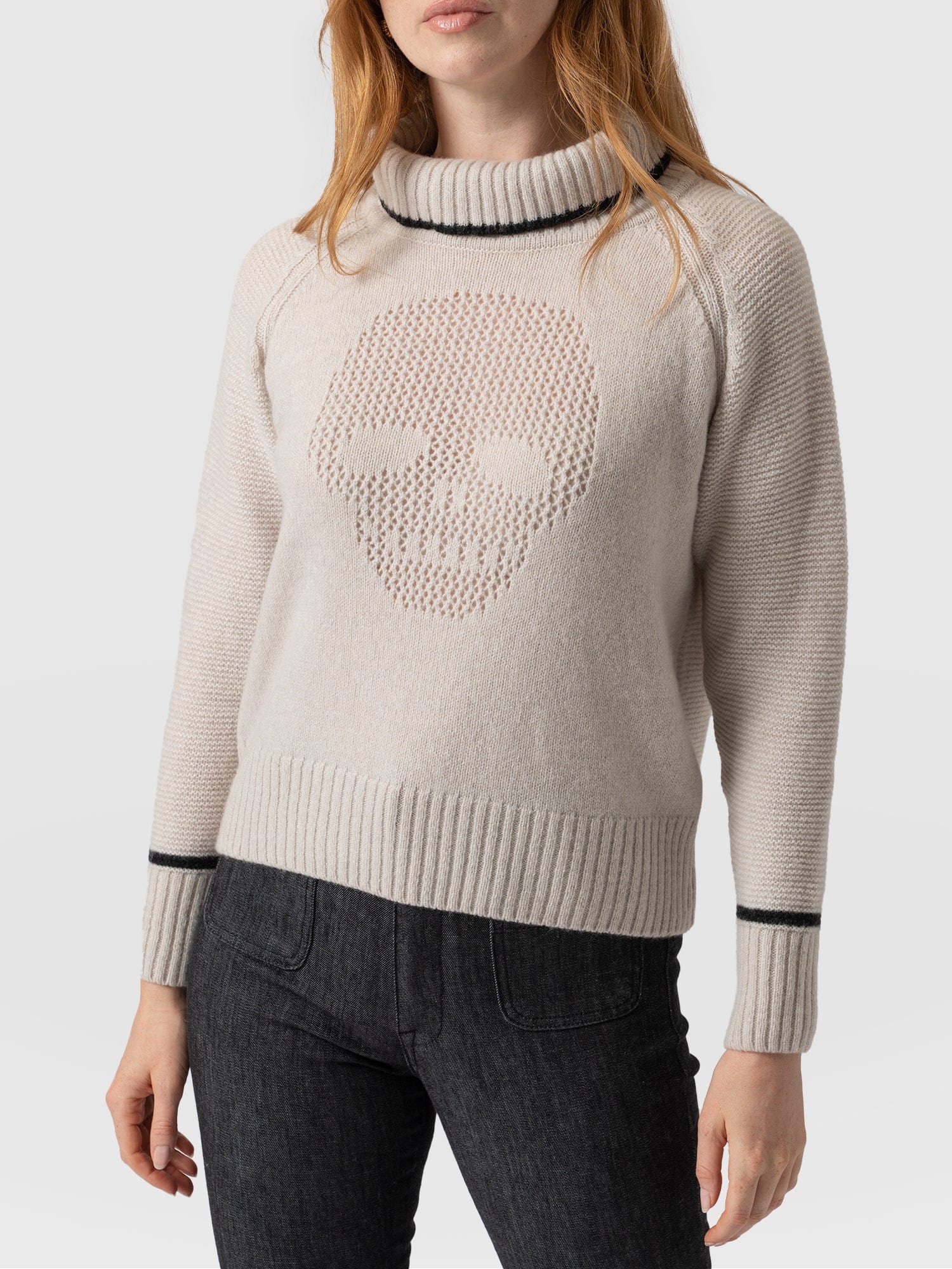 Blake Cashmere Skull Jumper - Cream - Image 3