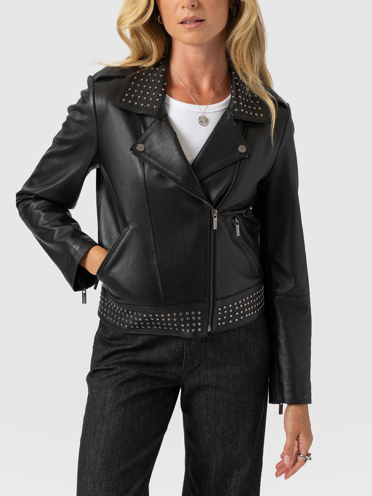 Bonham Studded Biker Jacket - Black - Image 3