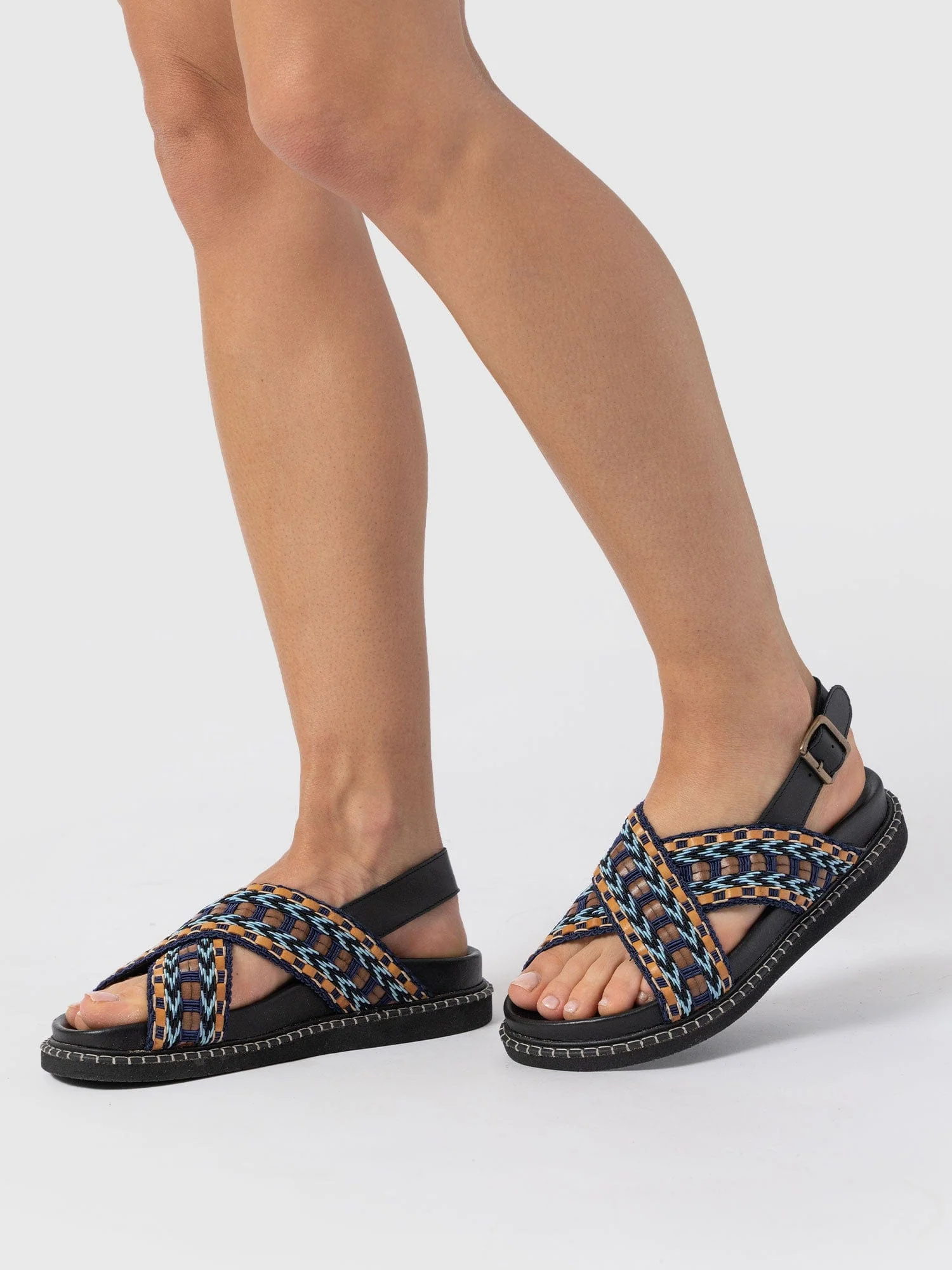 Bonnie Cross Over Sandals - Blue/Brown - Image 6