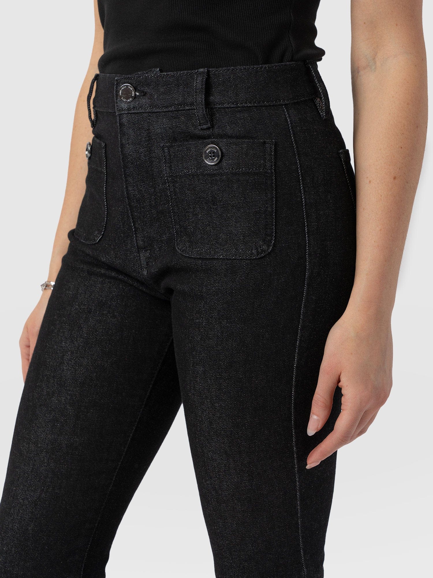 Bowie Stretch Flare Jeans - Black Wash - Image 3