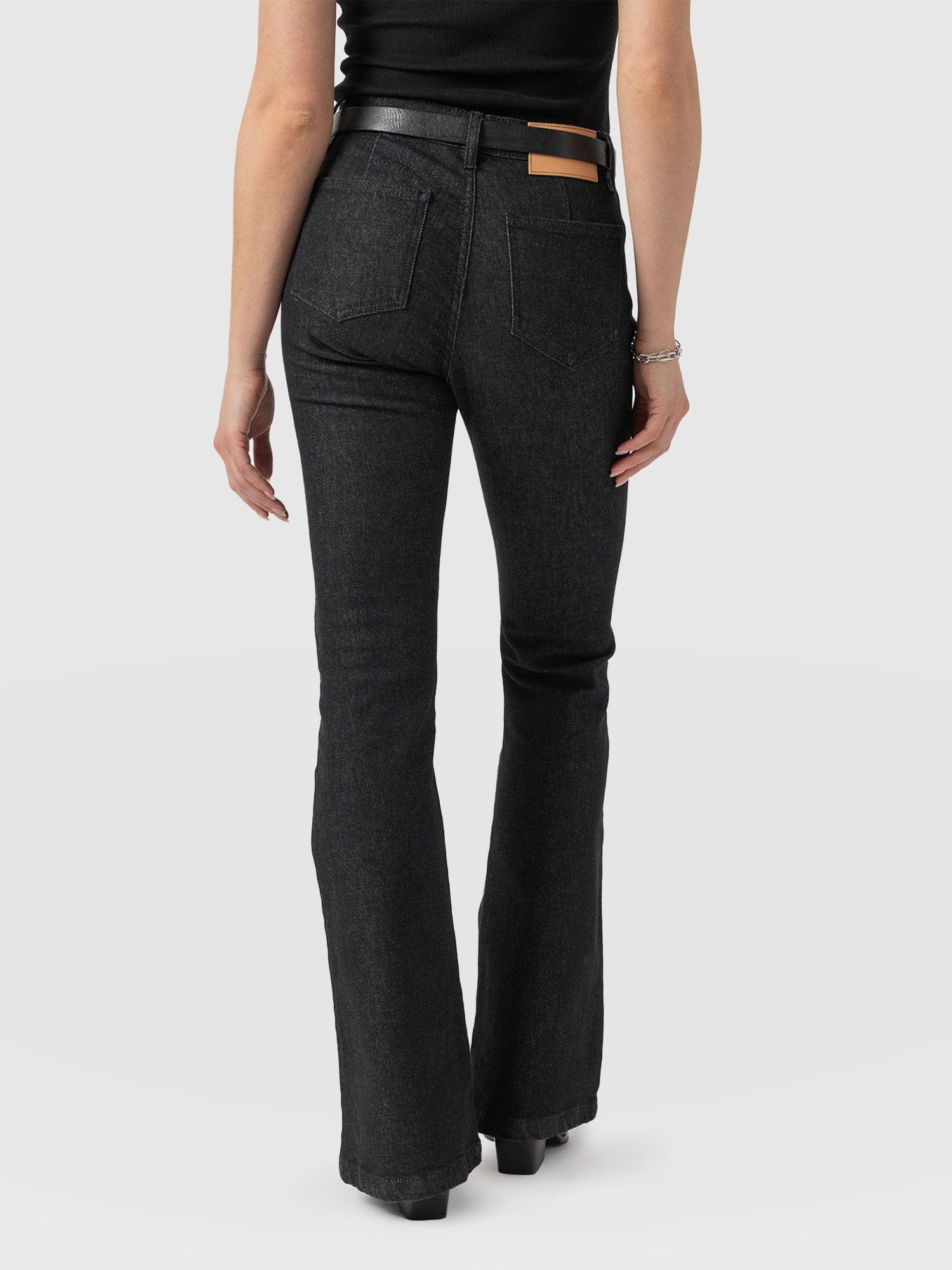 Bowie Stretch Flare Jeans - Black Wash - Image 6