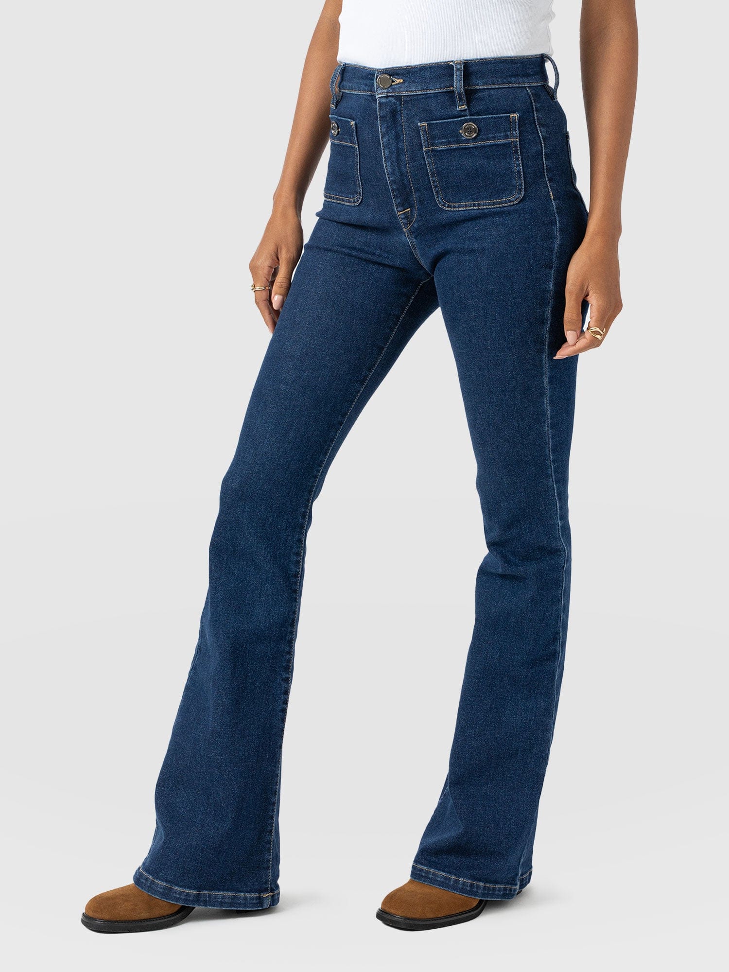Bowie Stretch Flare Jeans - Mid Blue - Image 3