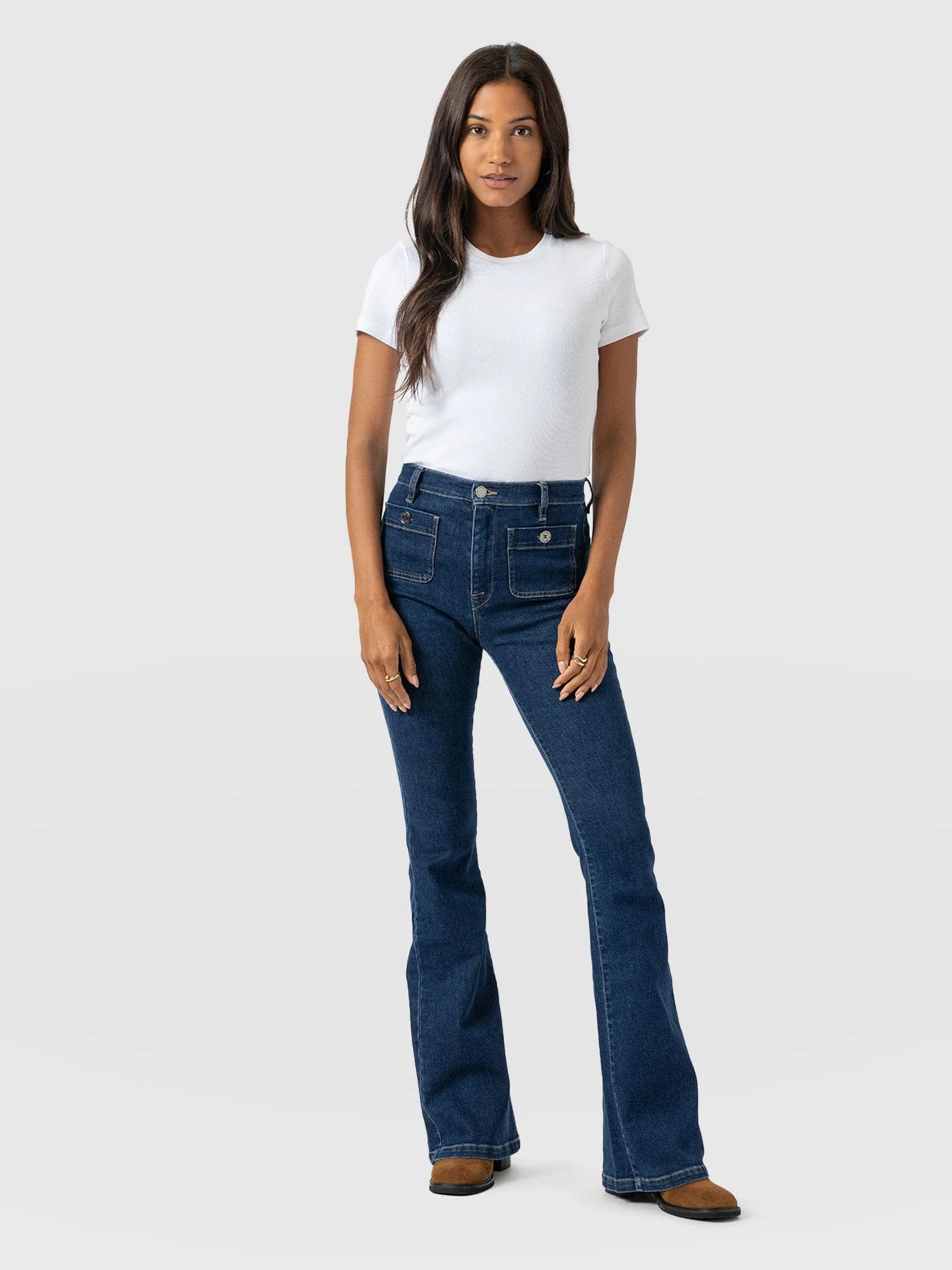 Bowie Stretch Flare Jeans - Mid Blue - Image 4