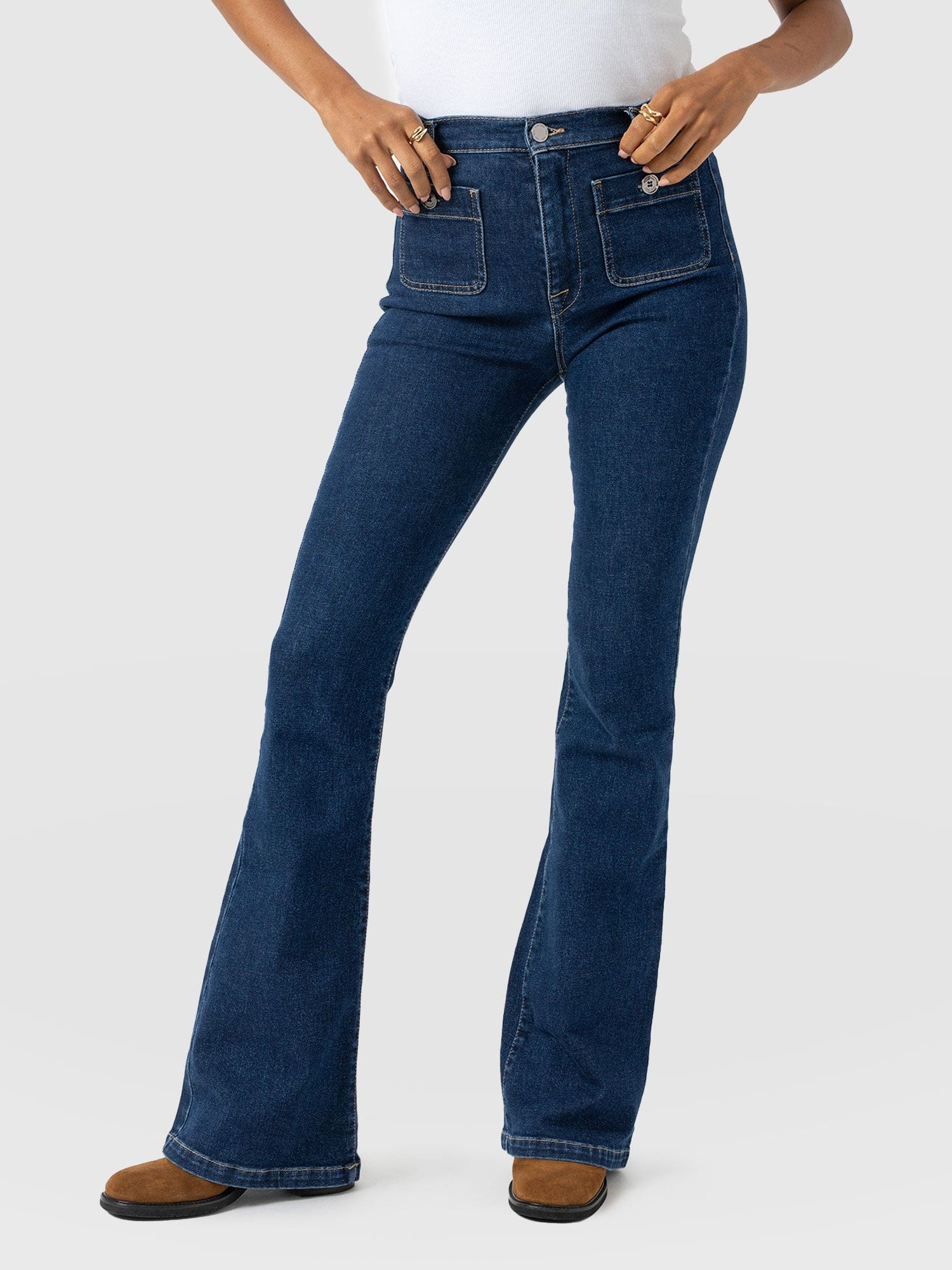 Bowie Stretch Flare Jeans - Mid Blue - Image 5