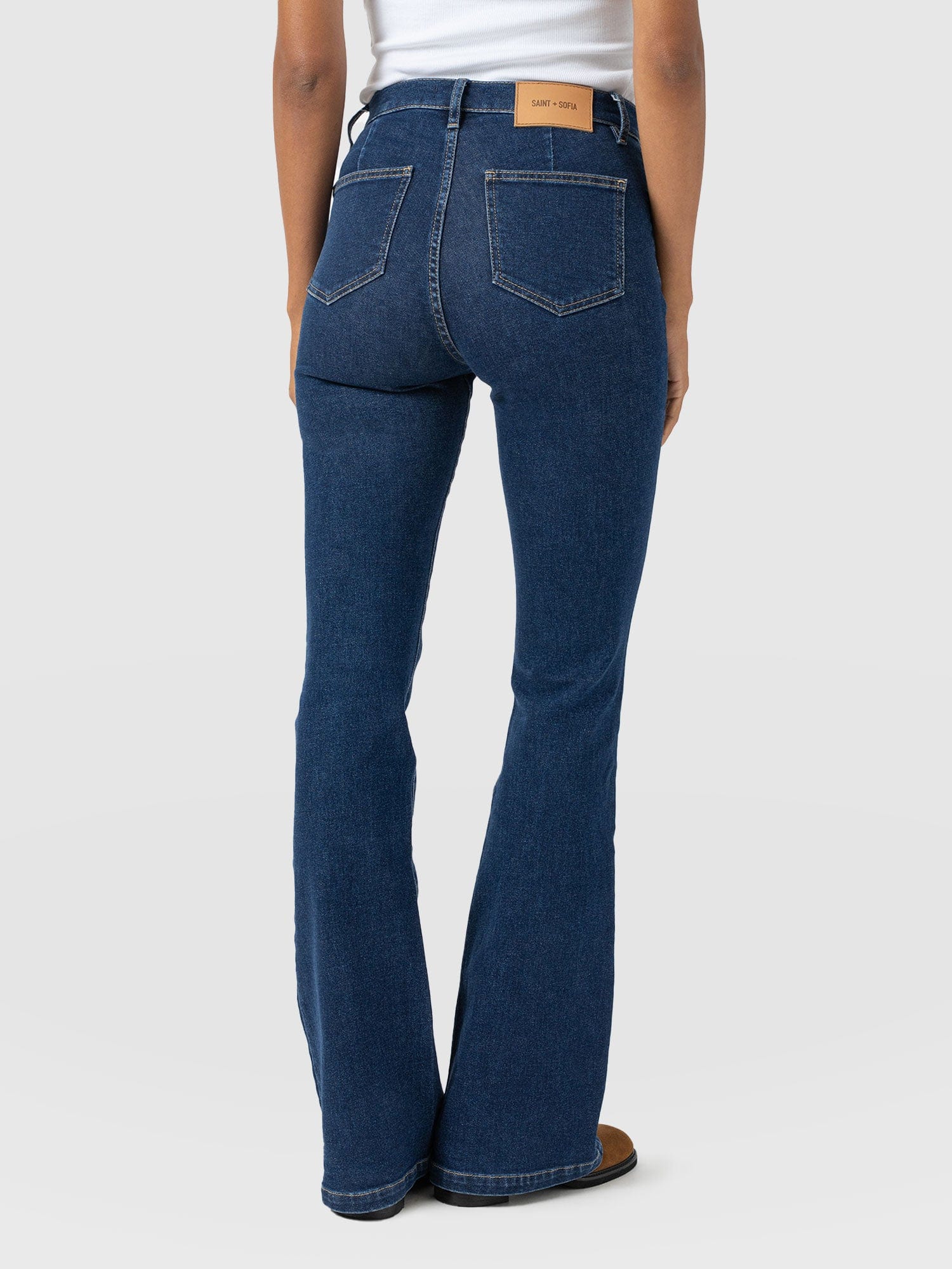 Bowie Stretch Flare Jeans - Mid Blue - Image 6