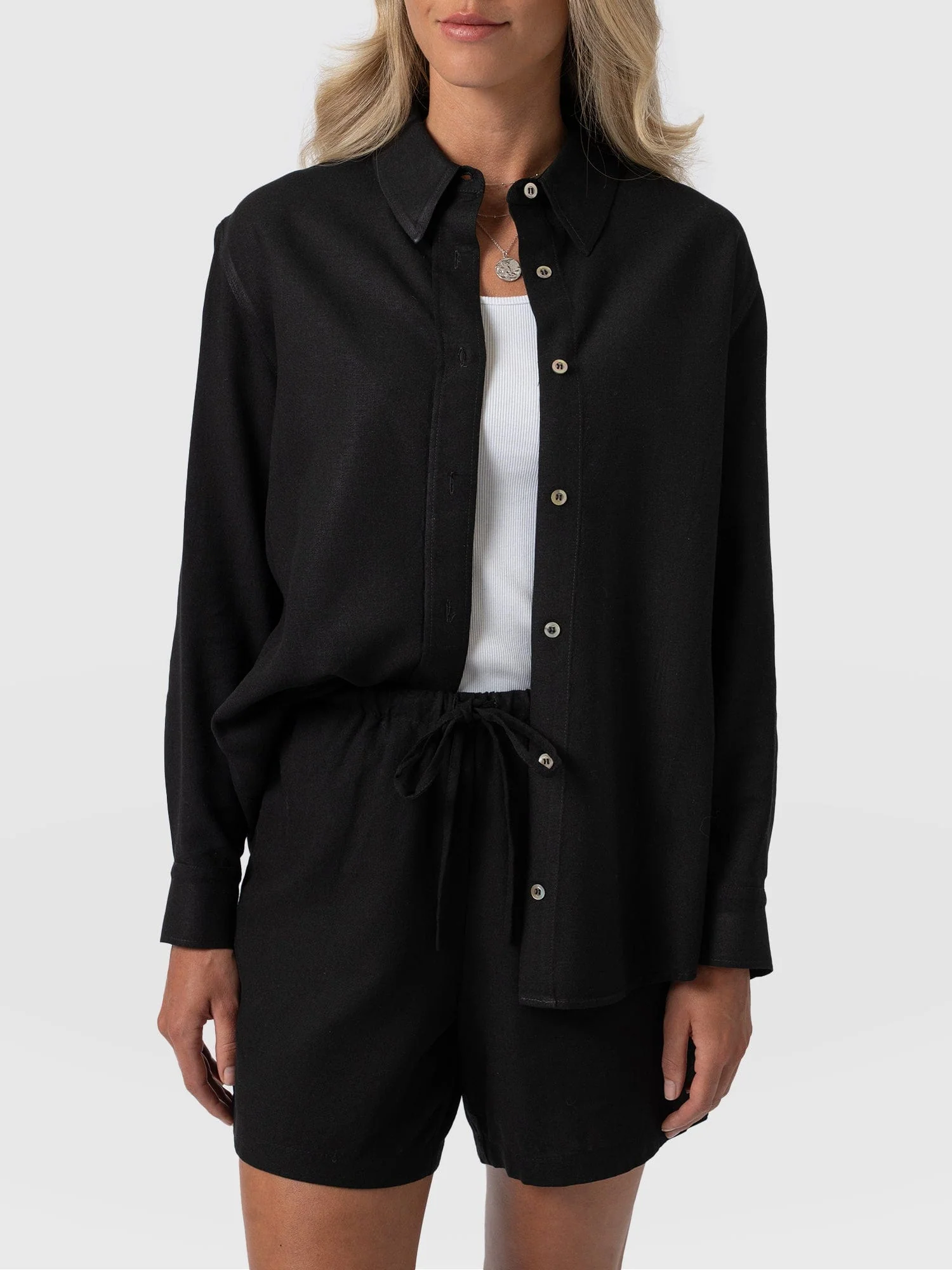 Boyfriend Shirt - Black Linen - Image 3