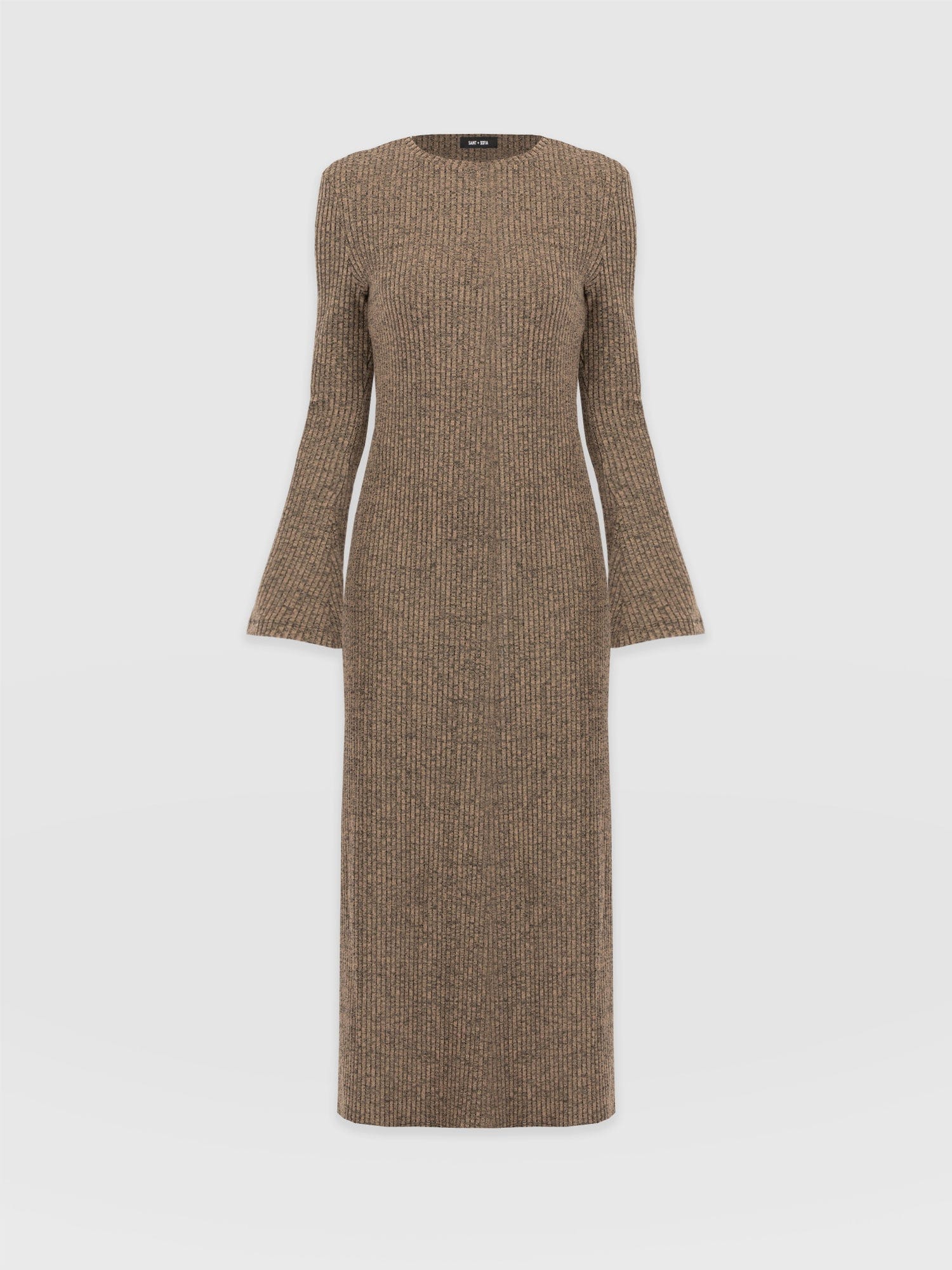 Callie Fluted Midi Dress - Beige - Image 7