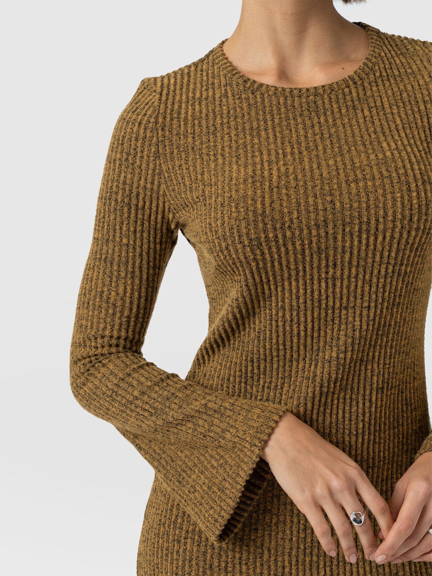 Callie Fluted Midi Dress - Mustard Melange - Image 3