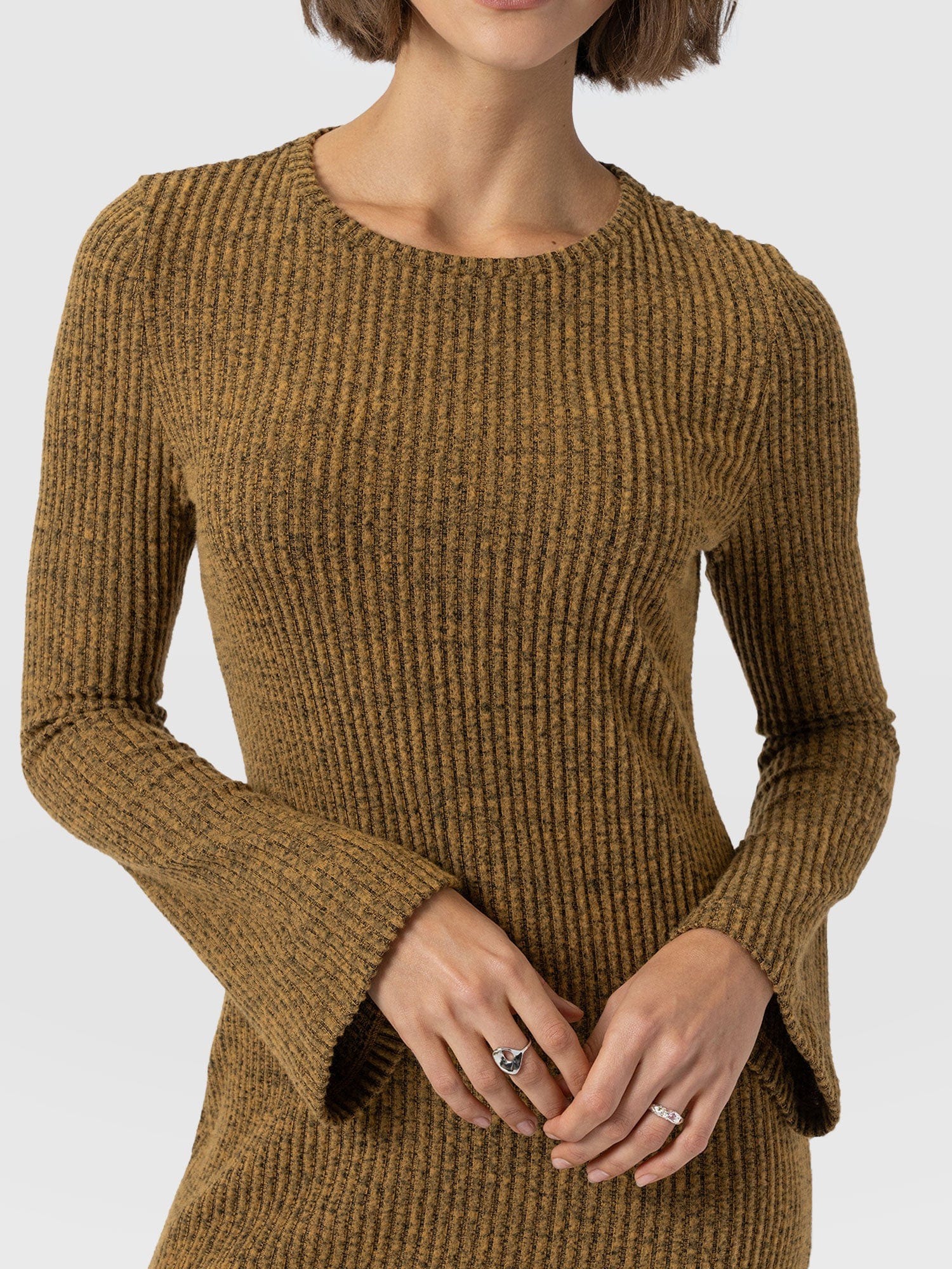 Callie Fluted Midi Dress - Mustard Melange - Image 5