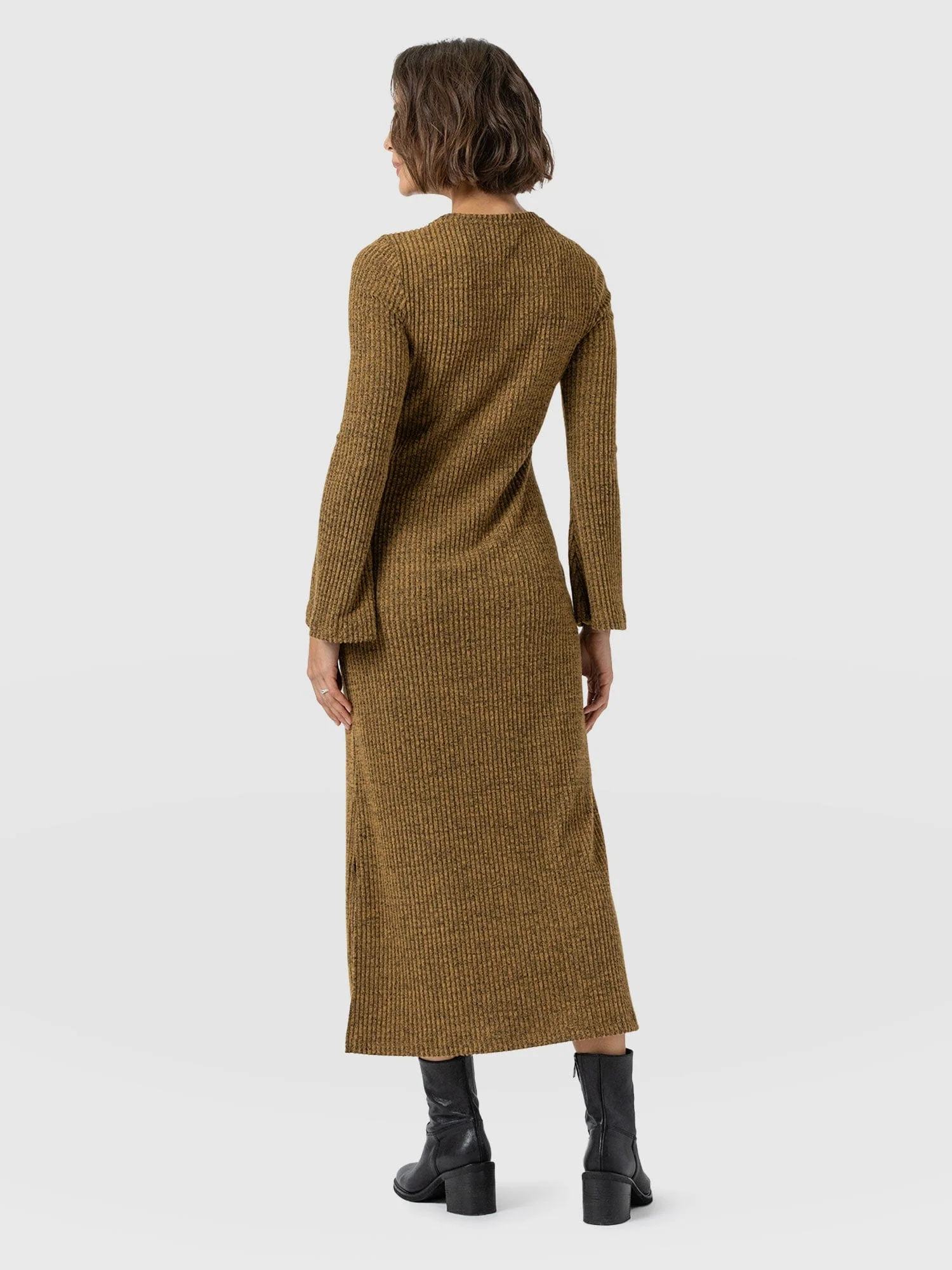 Callie Fluted Midi Dress - Mustard Melange - Image 6