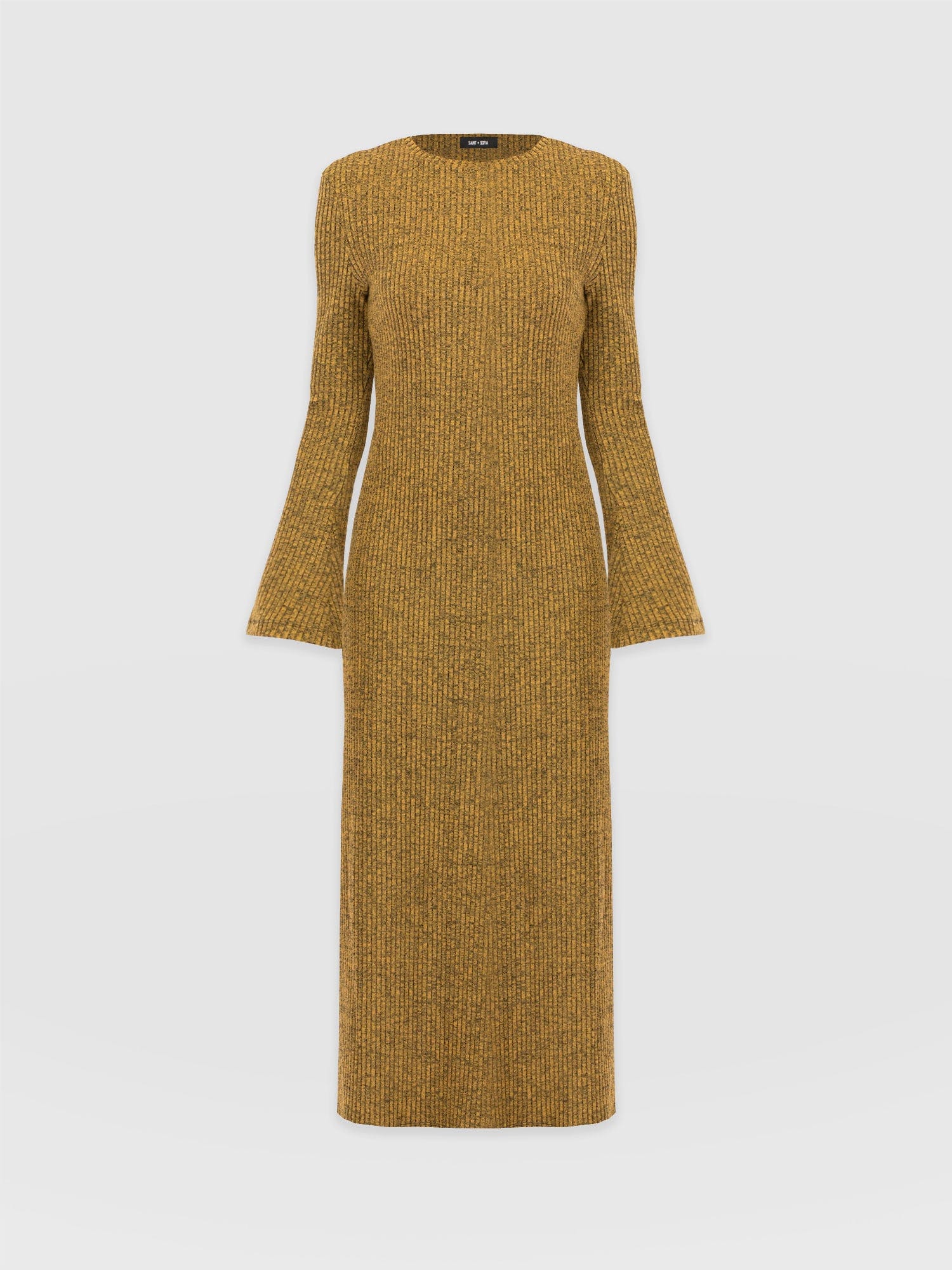 Callie Fluted Midi Dress - Mustard Melange - Image 7