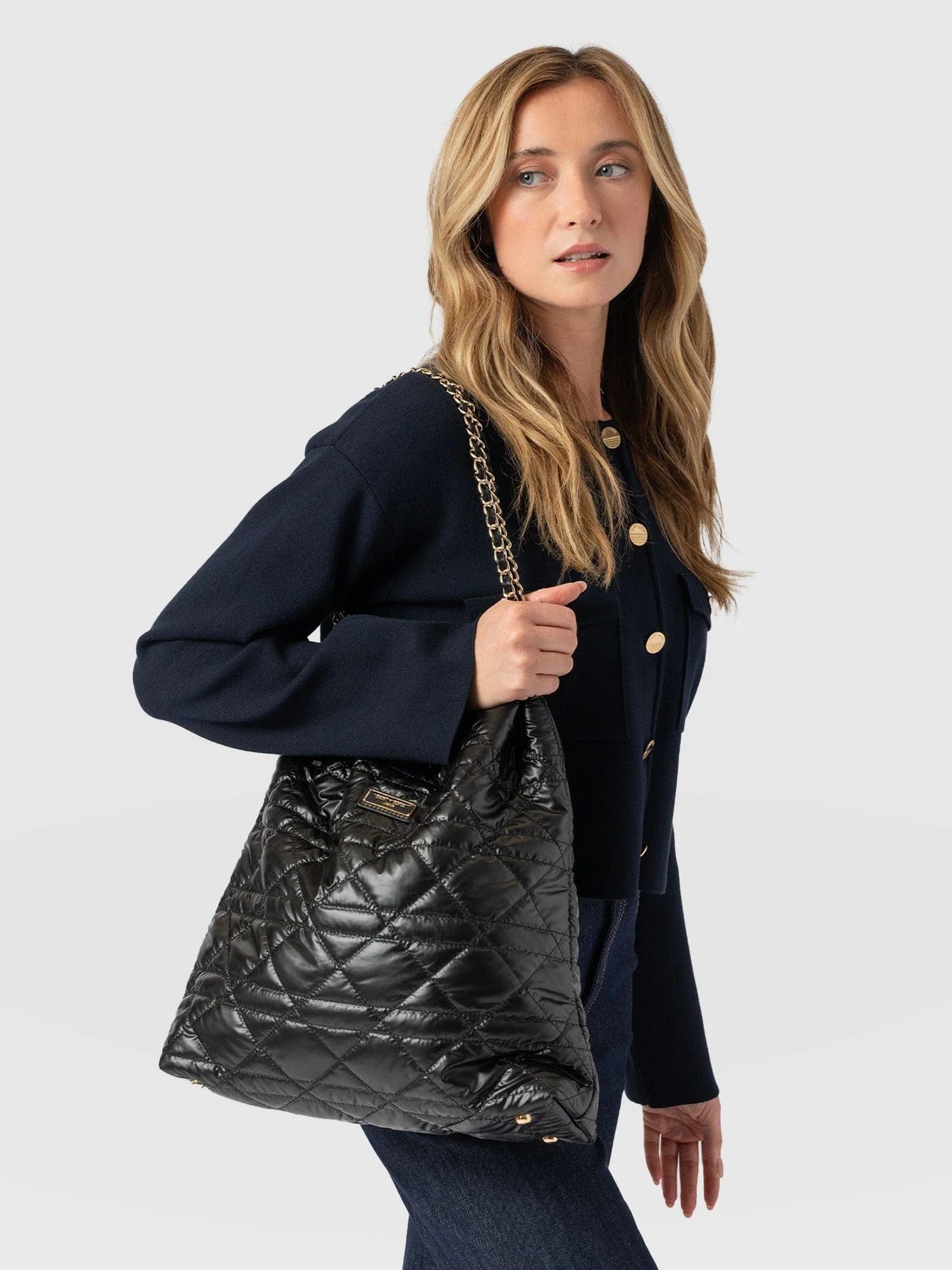 Camilla Drawstring Tote Bag - Black - Image 6